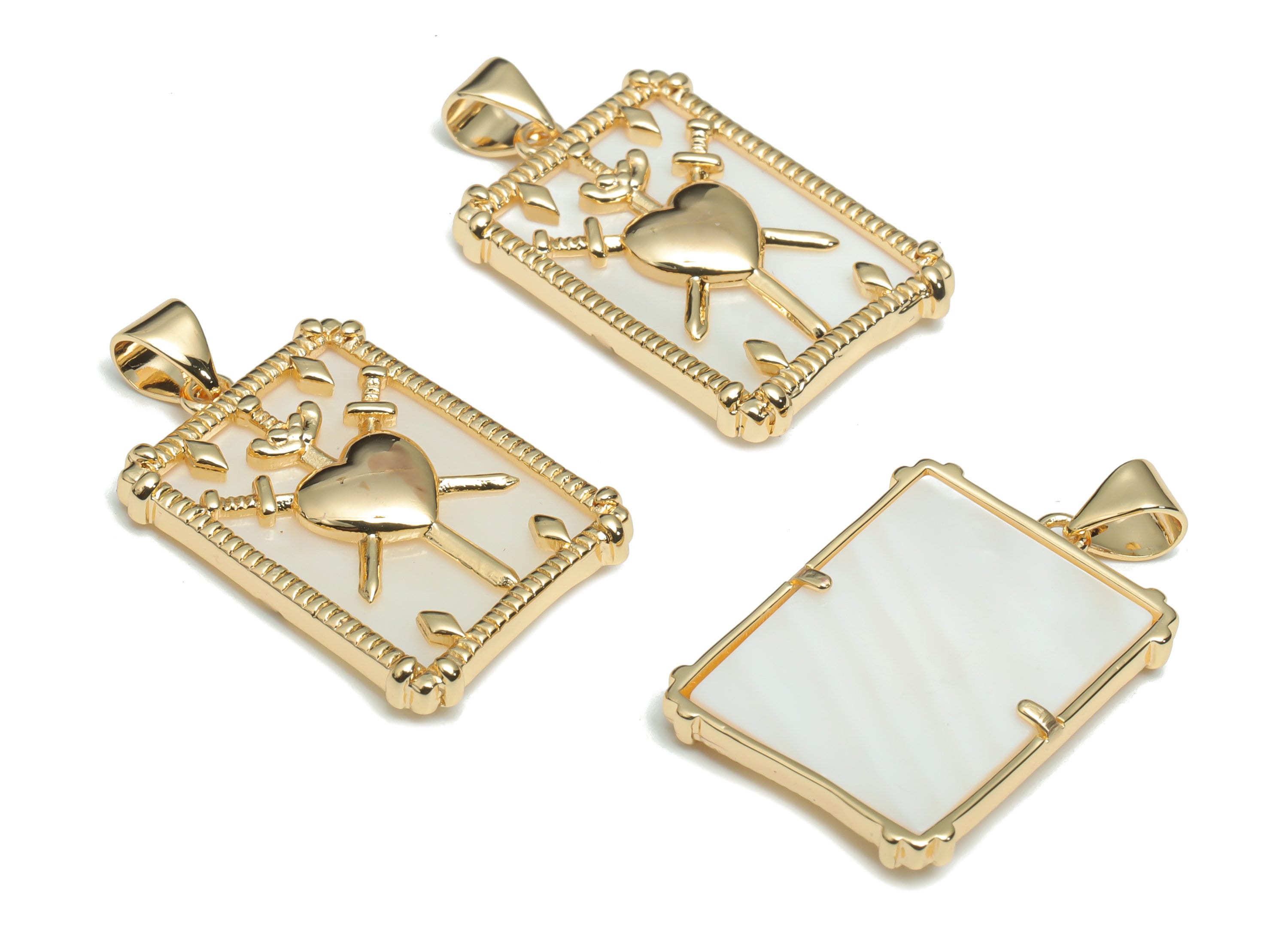 Brass Rectangle Planet Heart Earring Charms - Gold Star Pendant - Shell Charms - 18K Real Gold Plated Brass - 29.2x17.8x3.1mm - RGP4300A - DOMEDBAZAAR
