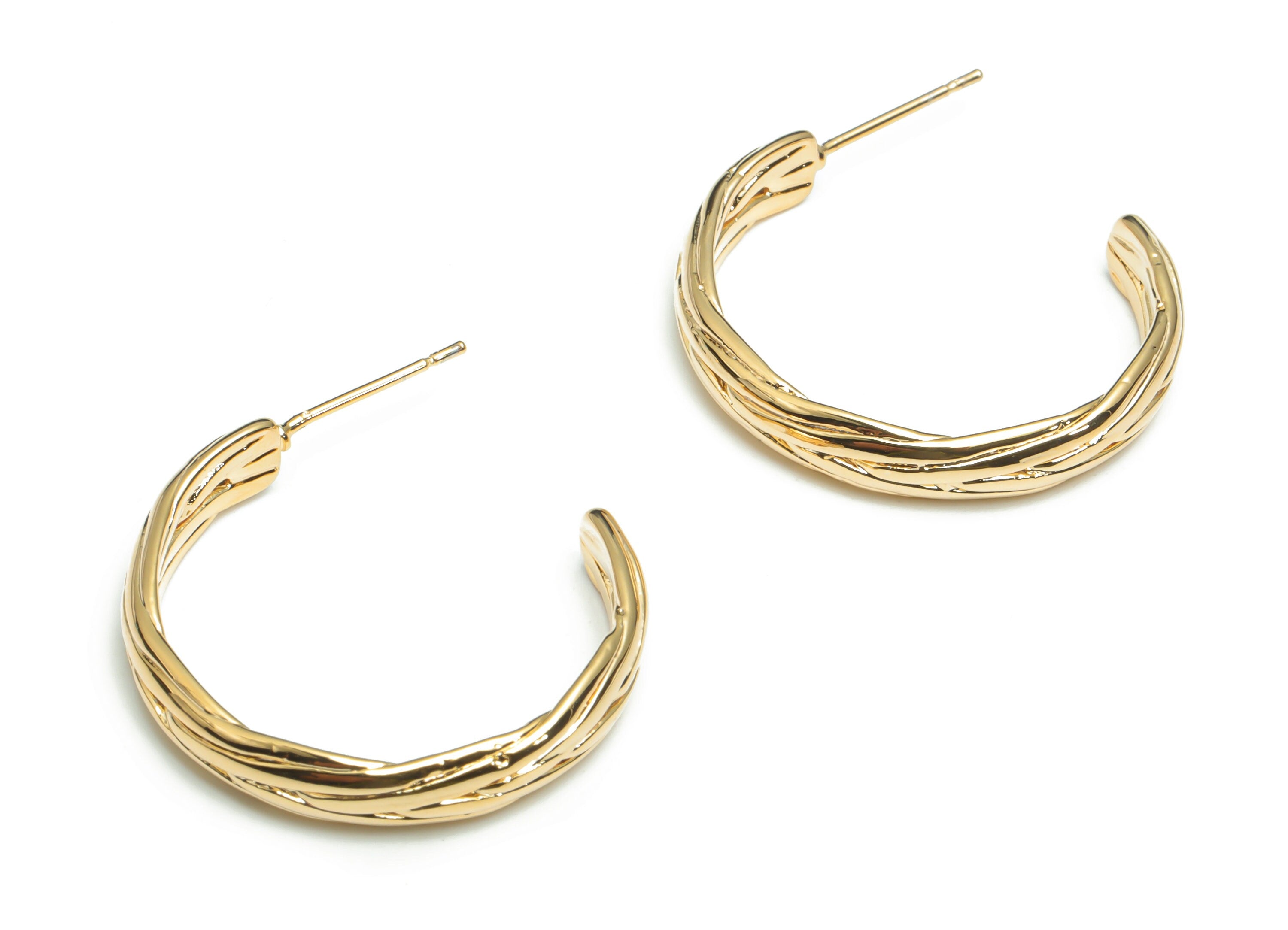 Brass C Hoop Earring Stud - Gold C Chain Hoop Earring Post - Stainless Steel Stud - 18k Real Gold Plated Brass - 27.18x24.38x1.9mm - RGP3424 - DOMEDBAZAAR
