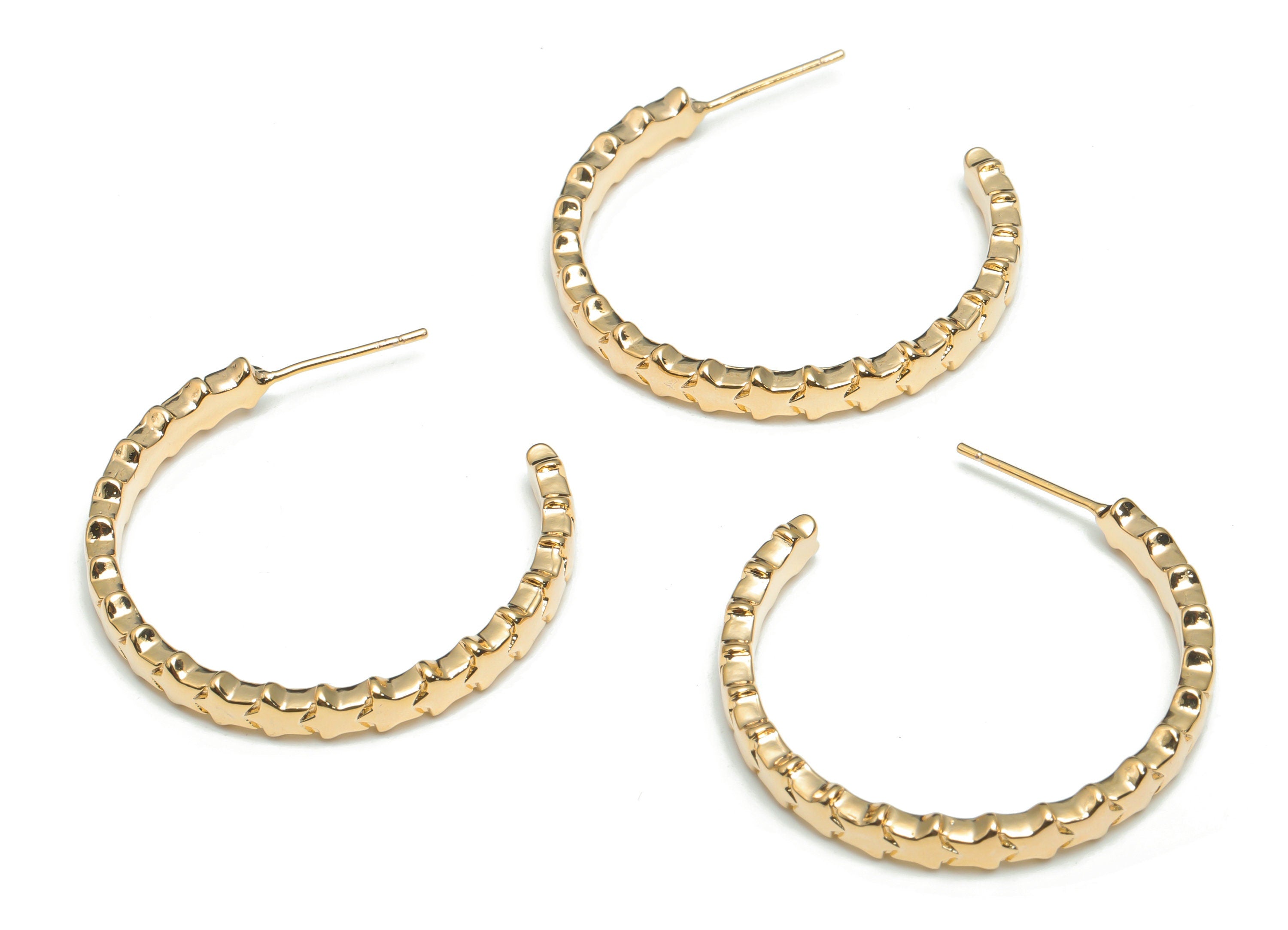 Brass Hoop Star Earring Stud - Gold Hoop Star Earring Post - Stainless Steel Stud - 18k Real Gold Plated Brass - 34.77x33.72x2.4mm - RGP3425 - DOMEDBAZAAR