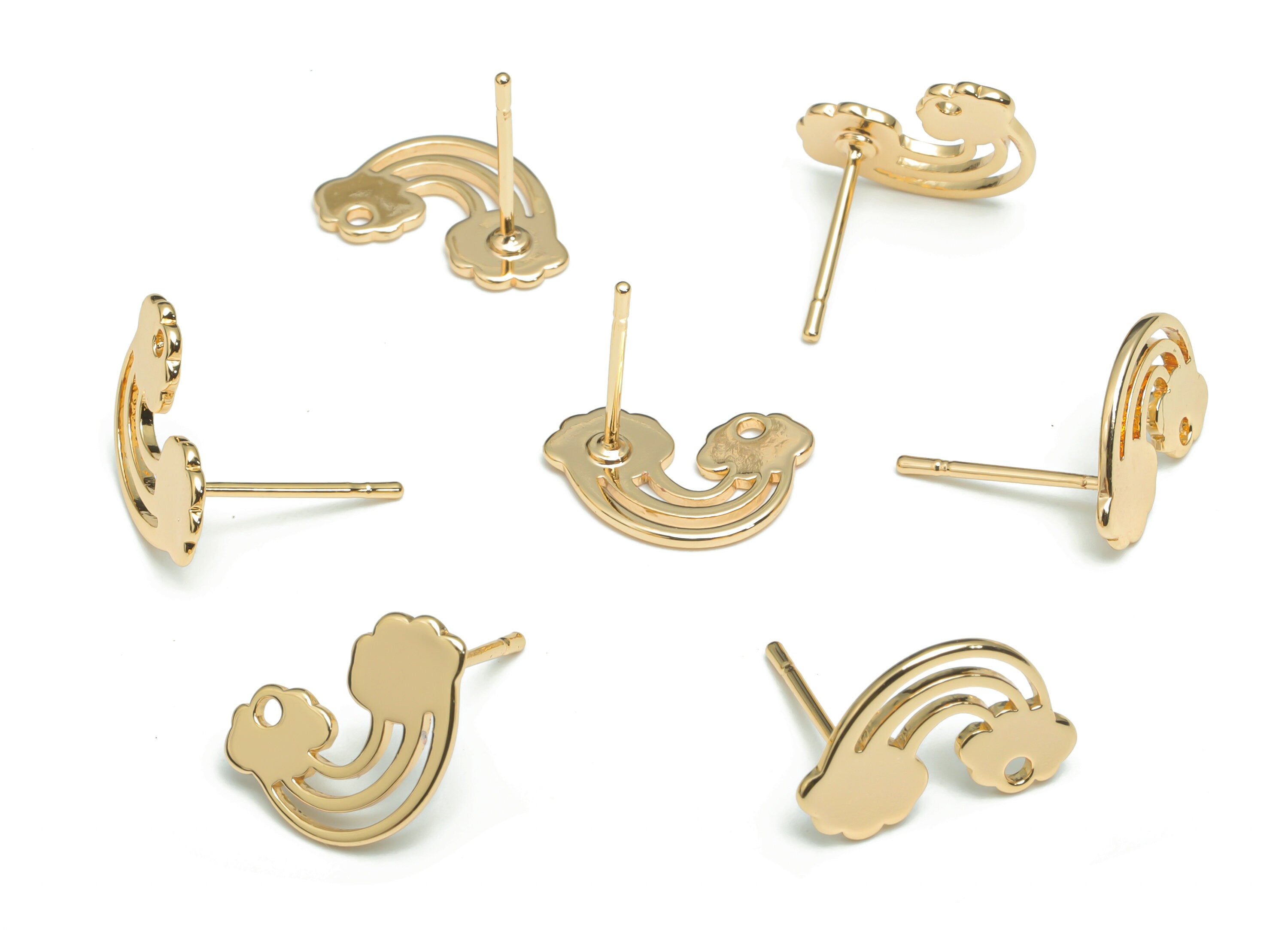 Brass Rainbow Earring Stud - Gold Rainbow Earring Post - Stainless Steel Stud - 18k Real Gold Plated Brass - 15.32x9.75x0.95mm - RGP4307 - DOMEDBAZAAR