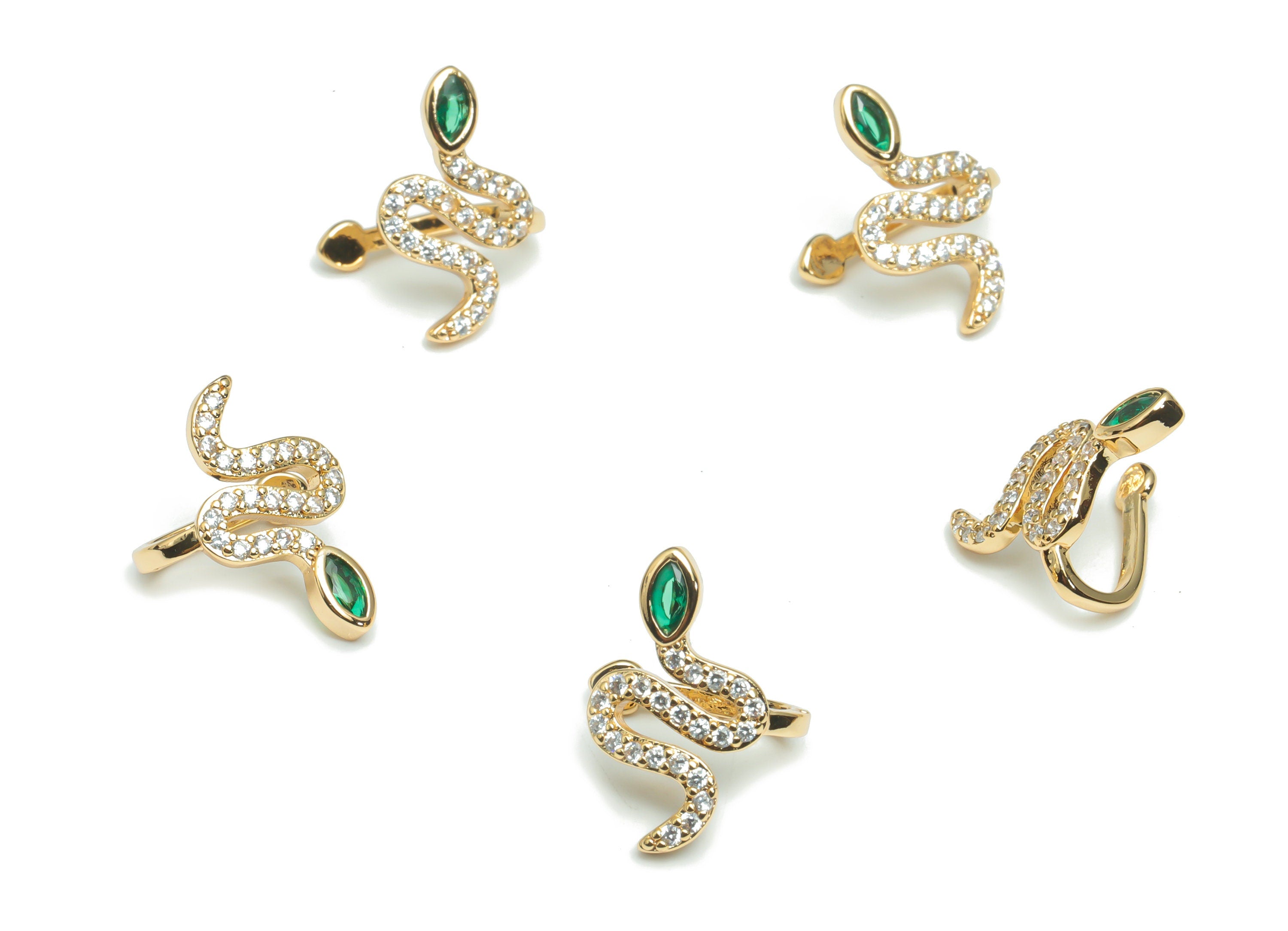 Brass Snake Earring Earcuff With Zircons - Gold Snake Earcuff - 18K Real Gold Plated Brass - Jewelry Supplies - 16.08x12.25x2.25mm - RGP4312 - DOMEDBAZAAR
