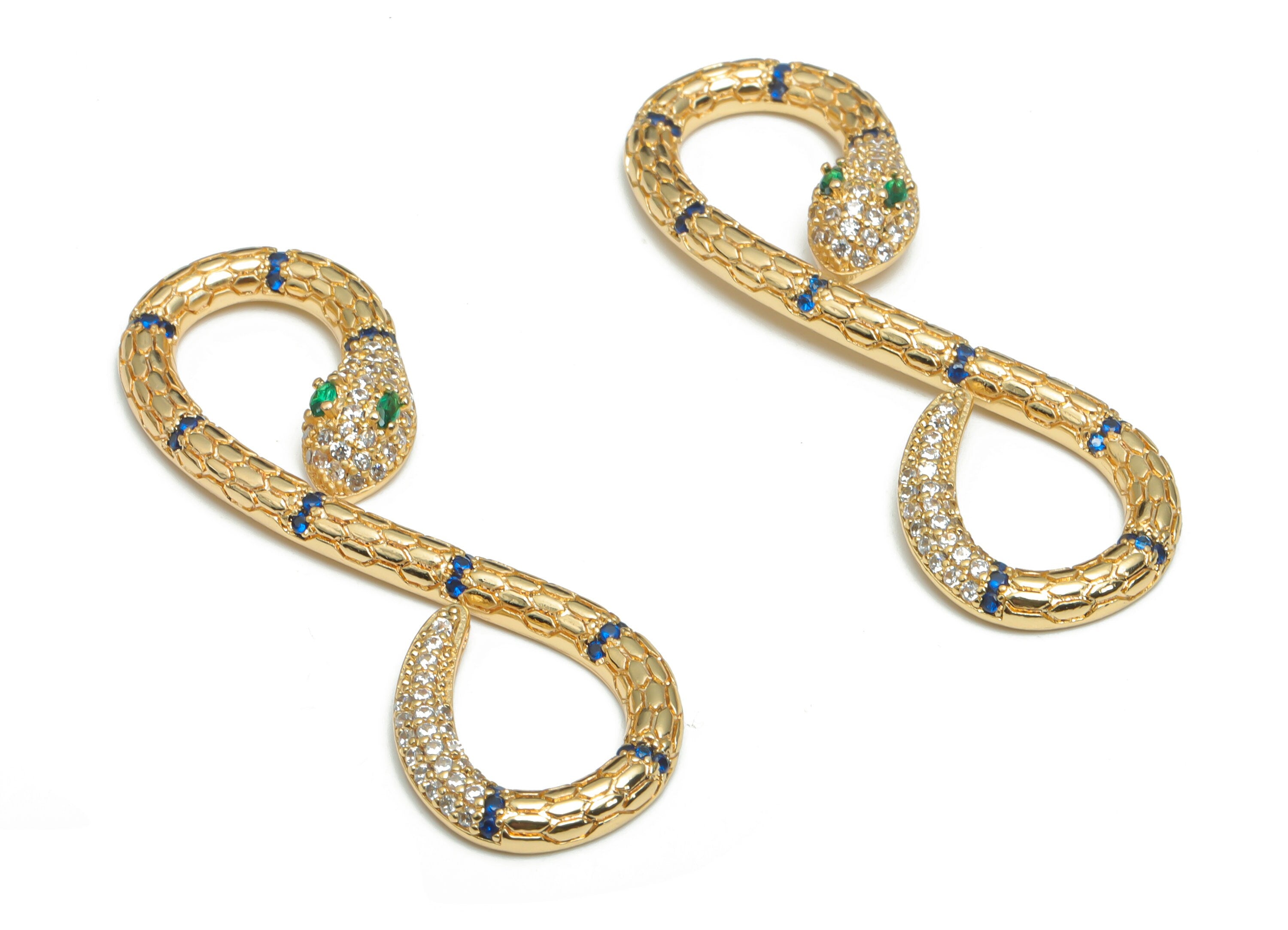 Brass Infinity Snake Connectors With Zircons - Gold Snake Charms and Pendant - 18K Real Gold Plated Brass - 52.06x16.66x2.72mm - RGP4311 - DOMEDBAZAAR