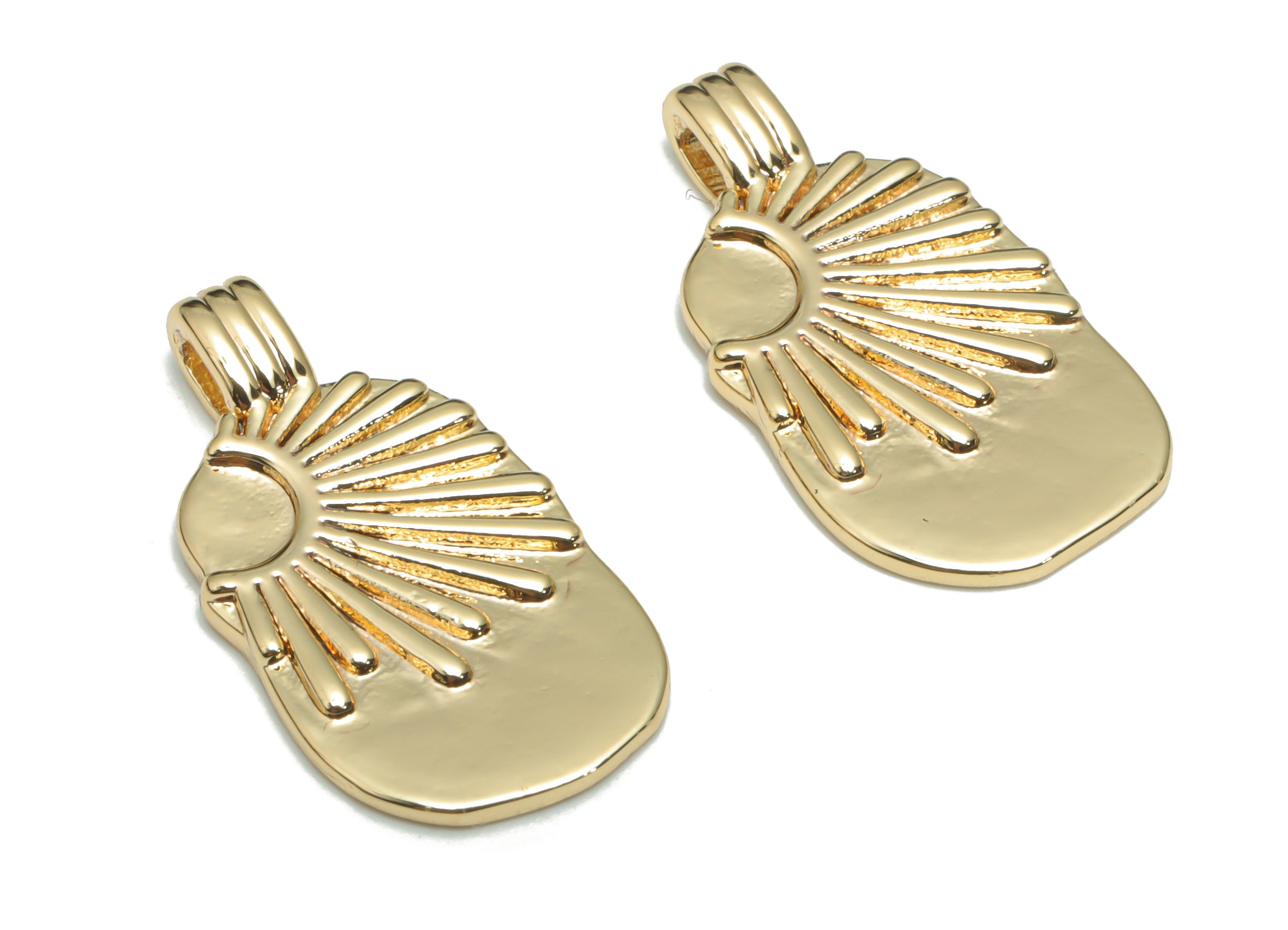 Brass Square Sun Earring Charms - Gold Sun Square Pendant - Oval With Loop - 18K Real Gold Plated Brass - 23.66x12.4x1.88mm - RGP4320 - DOMEDBAZAAR