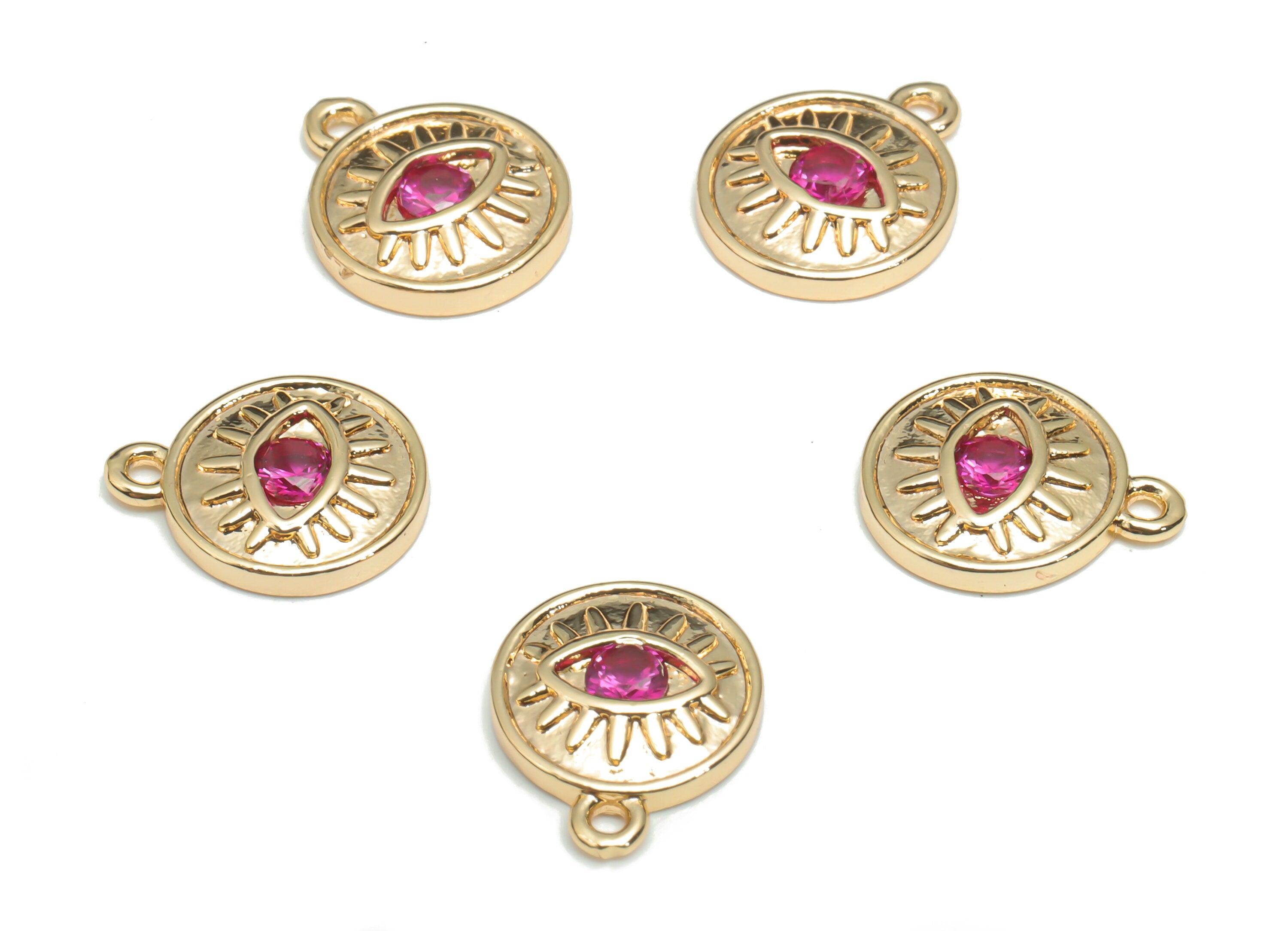Brass Mini Round Eye Earring Charms With Zircon - Gold Eyelash Circle Pendant - 18K Real Gold Plated Brass - 12.18x9.95x2.31mm - RGP4327 - DOMEDBAZAAR
