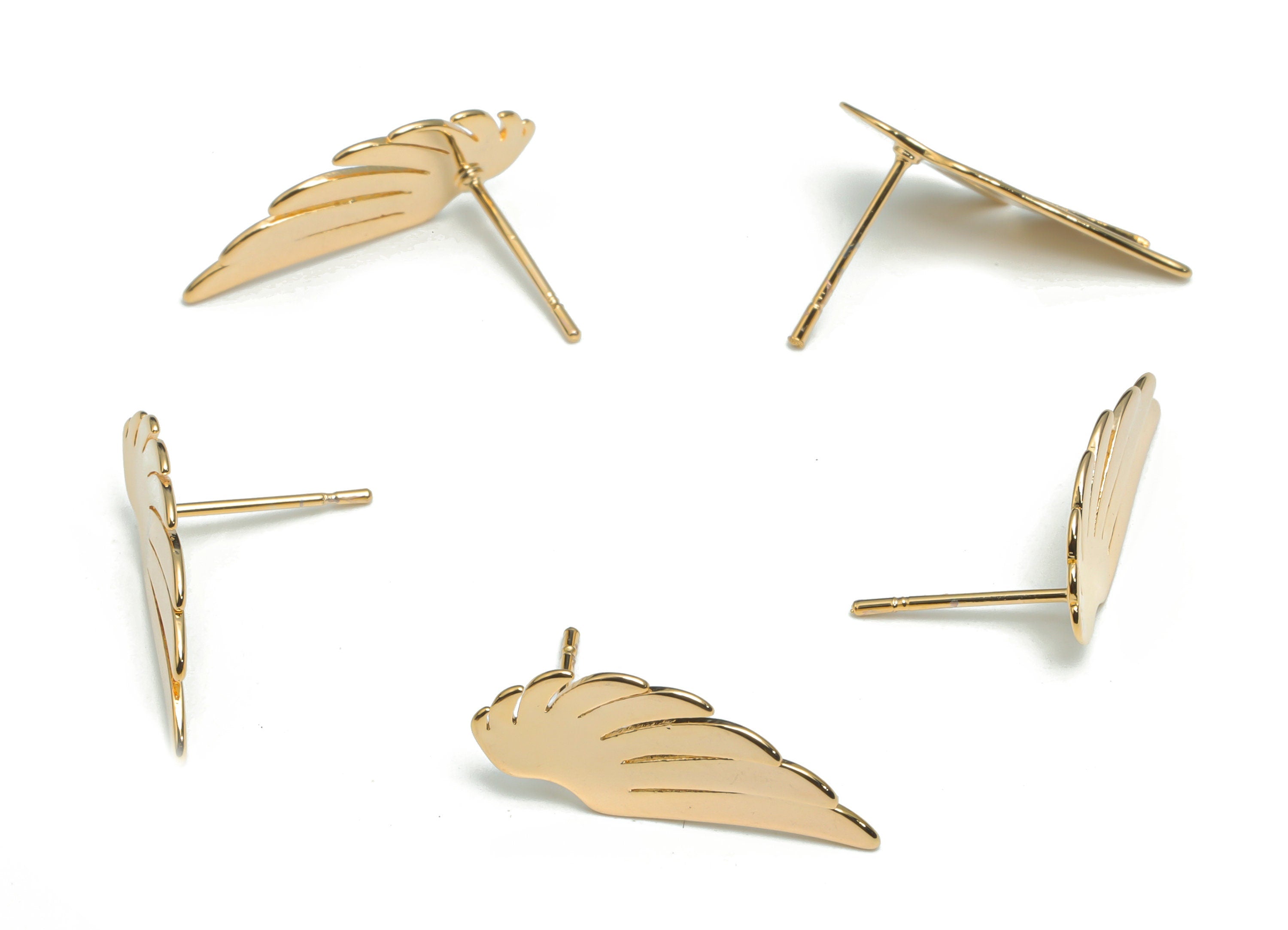 Brass Wing Earring Stud - Gold Leaf Earring Post - Stainless Steel Stud - 18k Real Gold Plated Brass - 21.37x9.63x0.78mm - RGP4334 - DOMEDBAZAAR