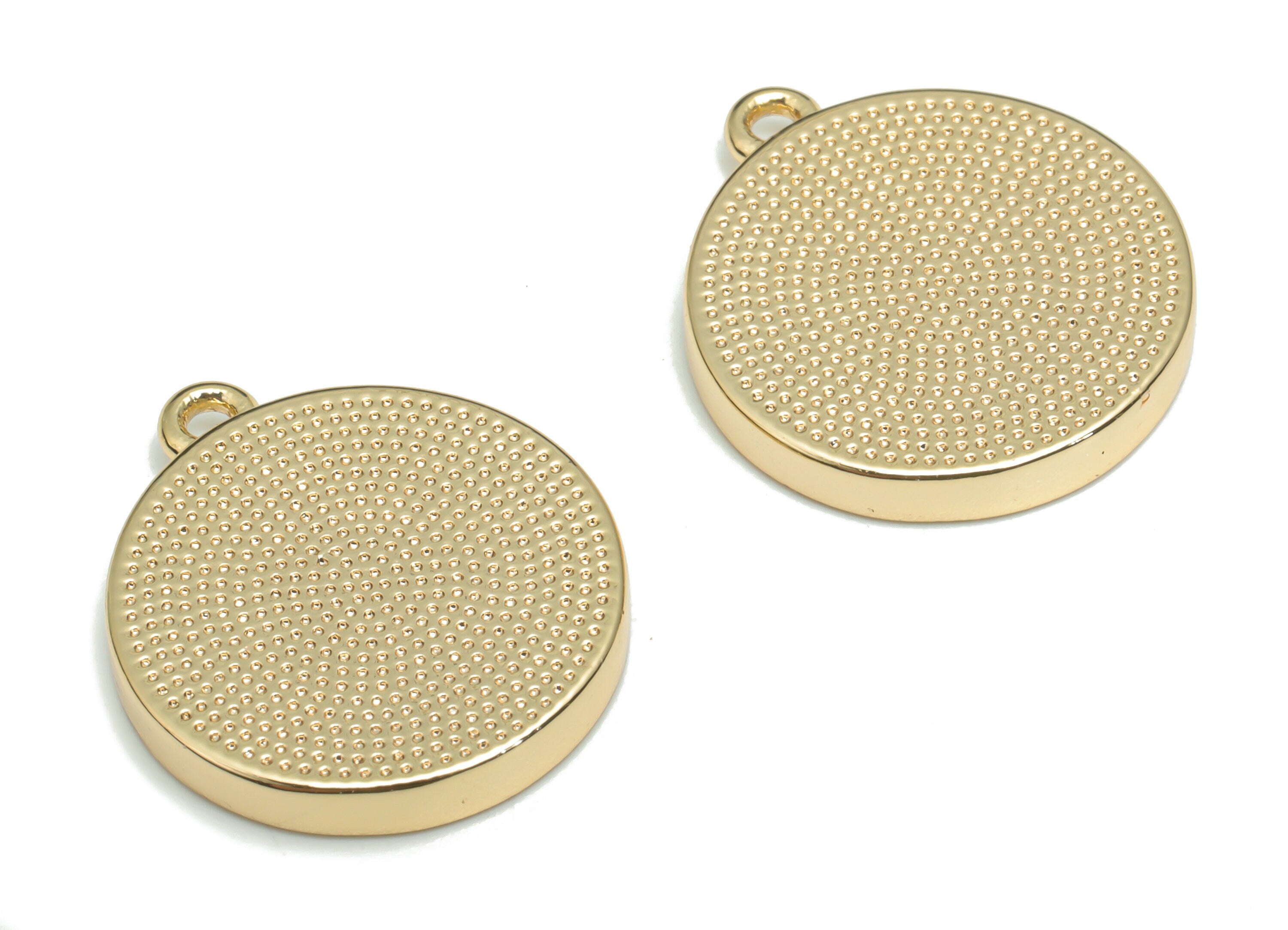 Brass Texture Round Earring Charms - Gold Texture Circle Pendant - 18K Real Gold Plated Brass - Jewelry Supplies - 20.6x18.1x2.8mm - RGP4335 - DOMEDBAZAAR