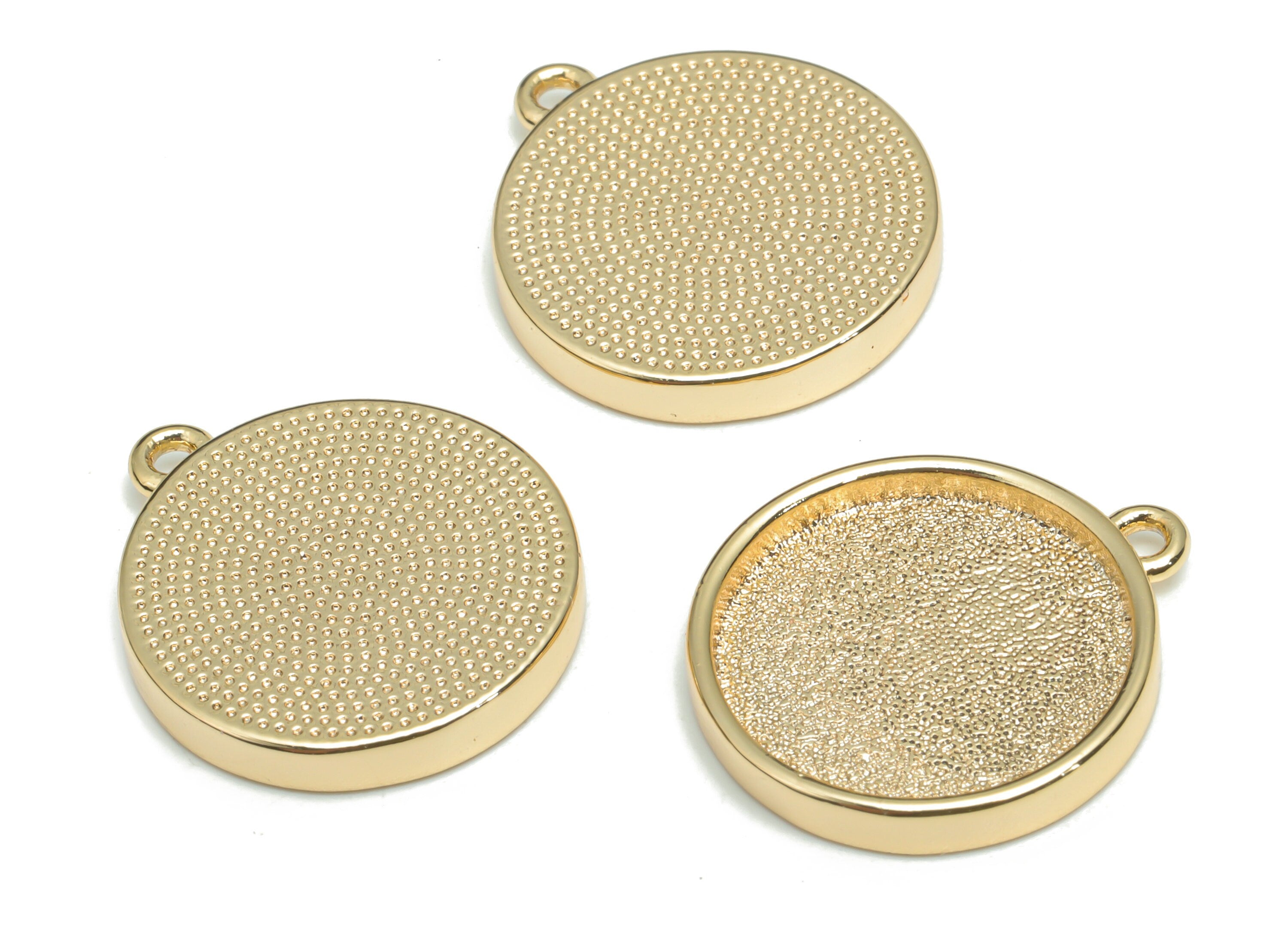 Brass Texture Round Earring Charms - Gold Texture Circle Pendant - 18K Real Gold Plated Brass - Jewelry Supplies - 20.6x18.1x2.8mm - RGP4335 - DOMEDBAZAAR