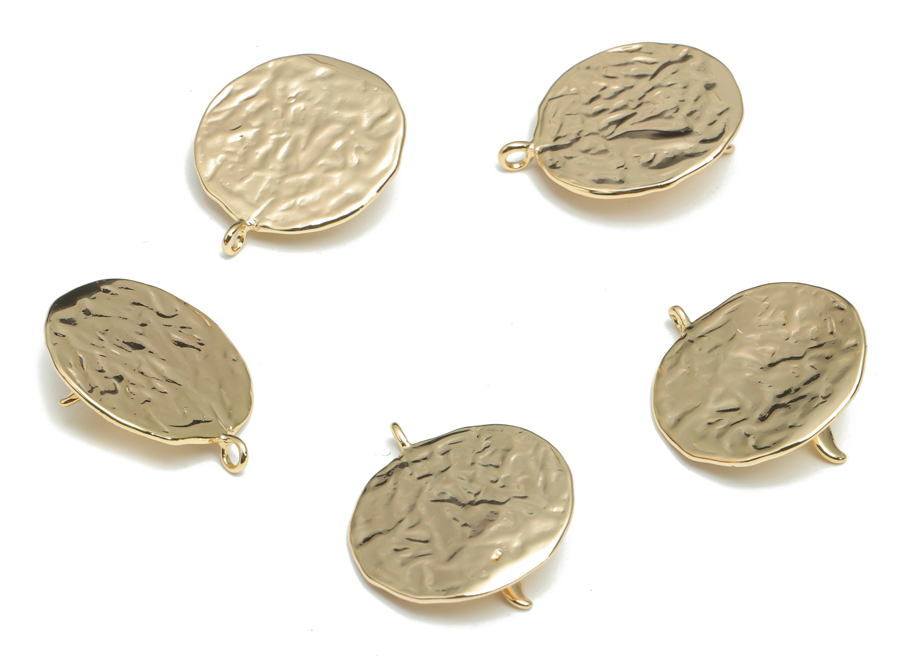 Brass Hammered Round Sea Sparkle Earring Charms - Gold Sun Waves Fish Tail Pendant - 18K Real Gold Plated Brass - 21.25x18.3x0.9mm - RGP4337 - DOMEDBAZAAR