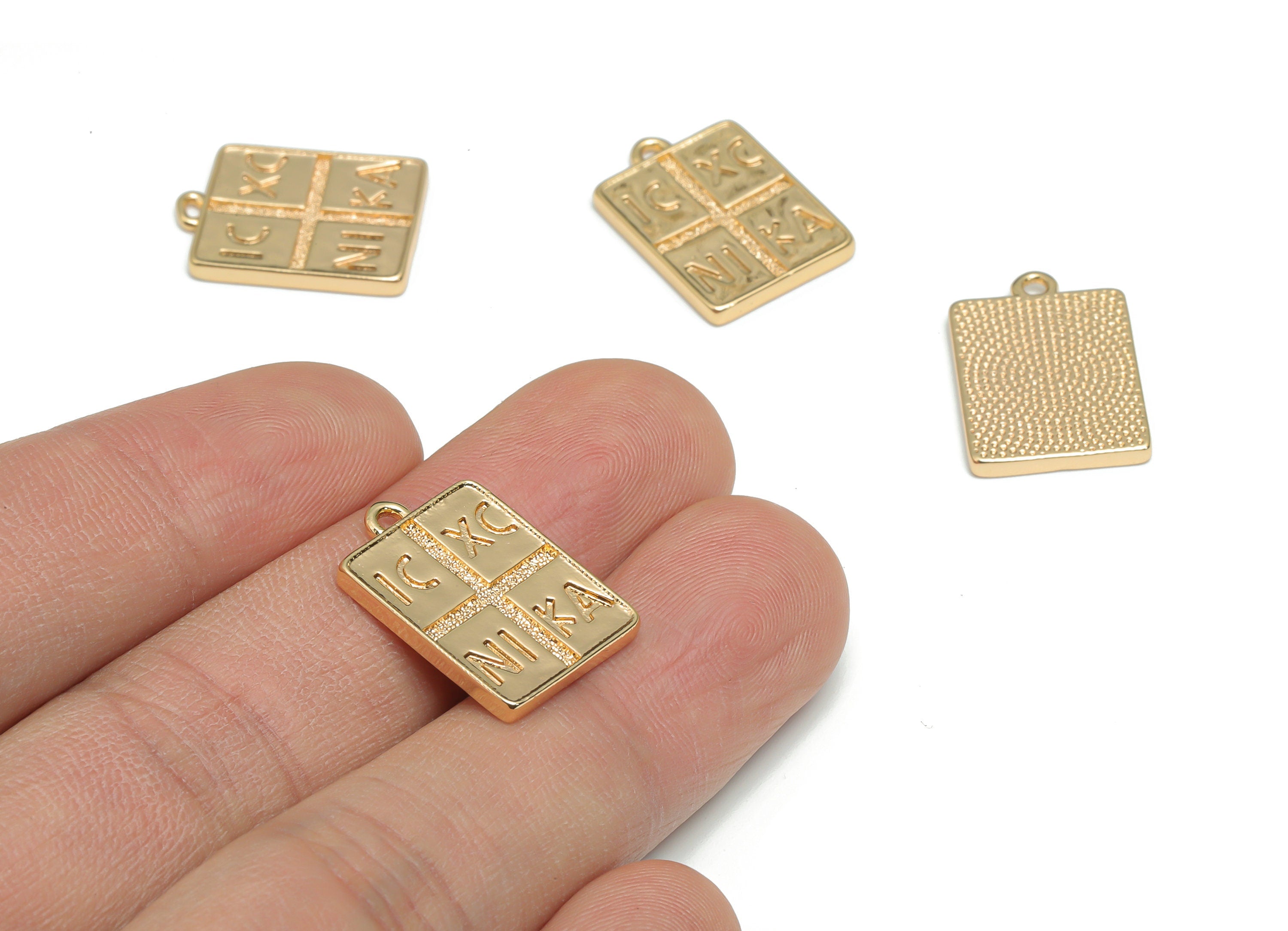 Brass Square Periodic Table Earring Charms - Gold Elements Square Pendant - 18K Real Gold Plated Brass - 19.9x13.82x1.9mm - RGP4336 - DOMEDBAZAAR