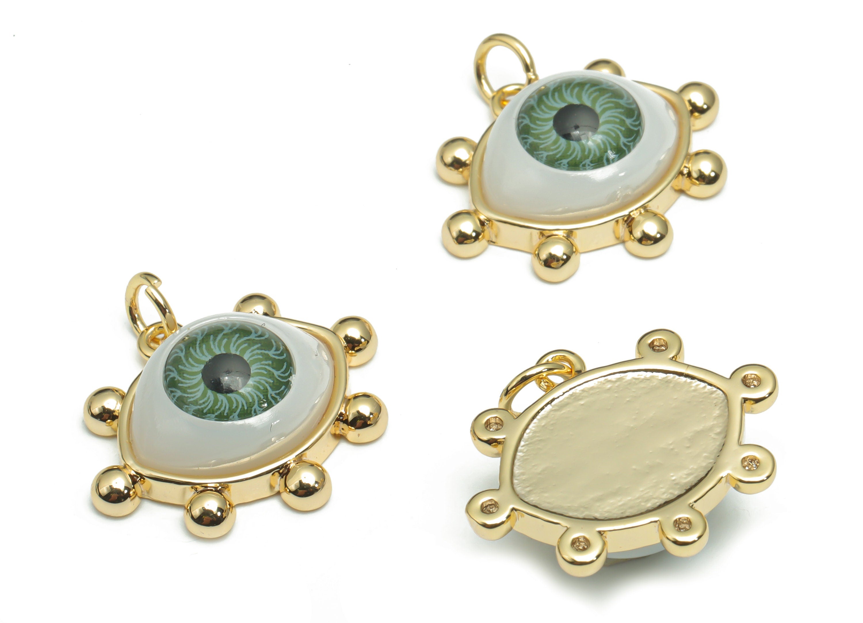 Brass Eye Earring Charms - Plastic Patch Gold Eyelash Pendant - 18K Real Gold Plated Brass - Jewelry Supplies - 21.04x17.1x7.19mm - RGP4293C - DOMEDBAZAAR