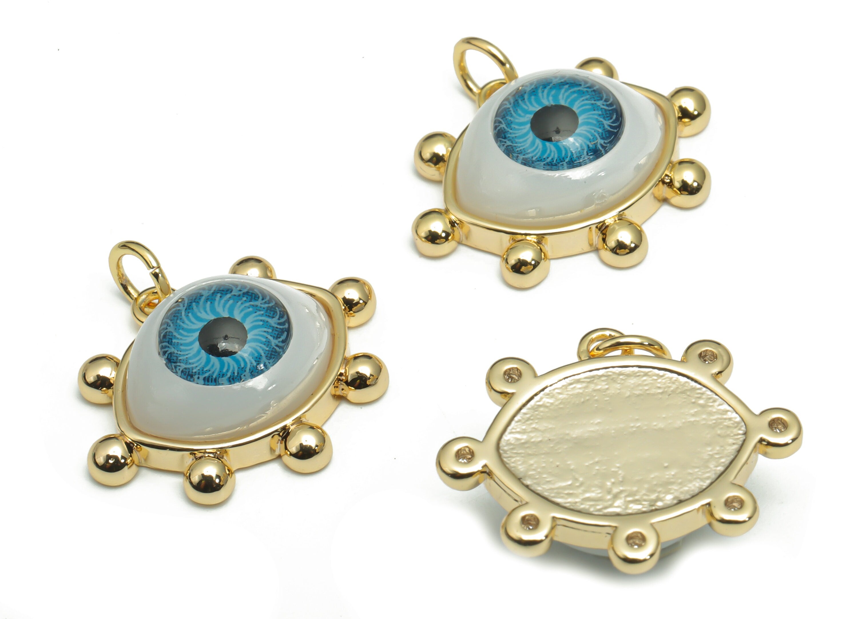 Brass Eye Earring Charms - Plastic Patch Gold Eyelash Pendant - 18K Real Gold Plated Brass - Jewelry Supplies - 21.04x17.1x7.19mm - RGP4293A - DOMEDBAZAAR