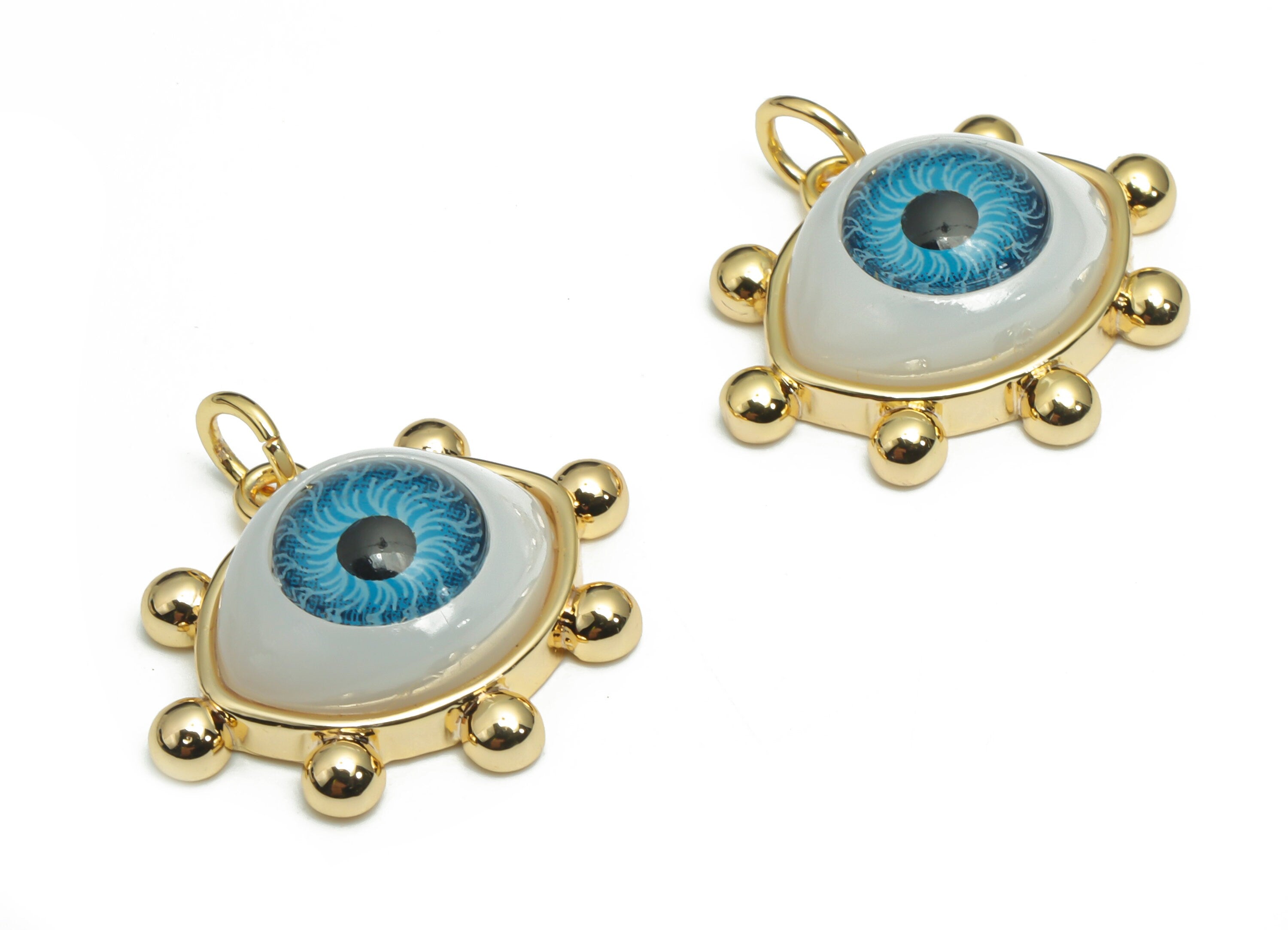 Brass Eye Earring Charms - Plastic Patch Gold Eyelash Pendant - 18K Real Gold Plated Brass - Jewelry Supplies - 21.04x17.1x7.19mm - RGP4293A - DOMEDBAZAAR