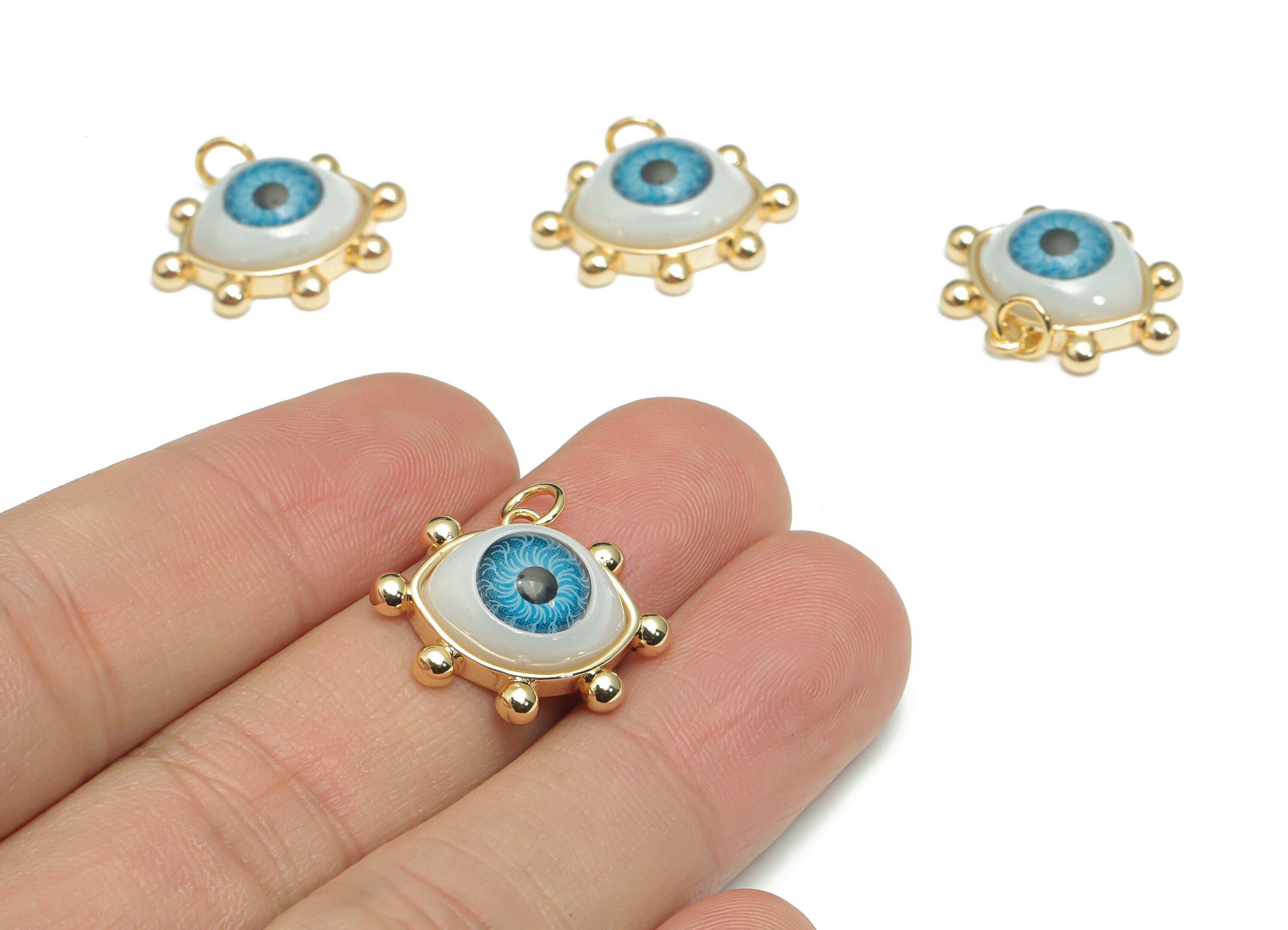 Brass Eye Earring Charms - Plastic Patch Gold Eyelash Pendant - 18K Real Gold Plated Brass - Jewelry Supplies - 21.04x17.1x7.19mm - RGP4293A - DOMEDBAZAAR
