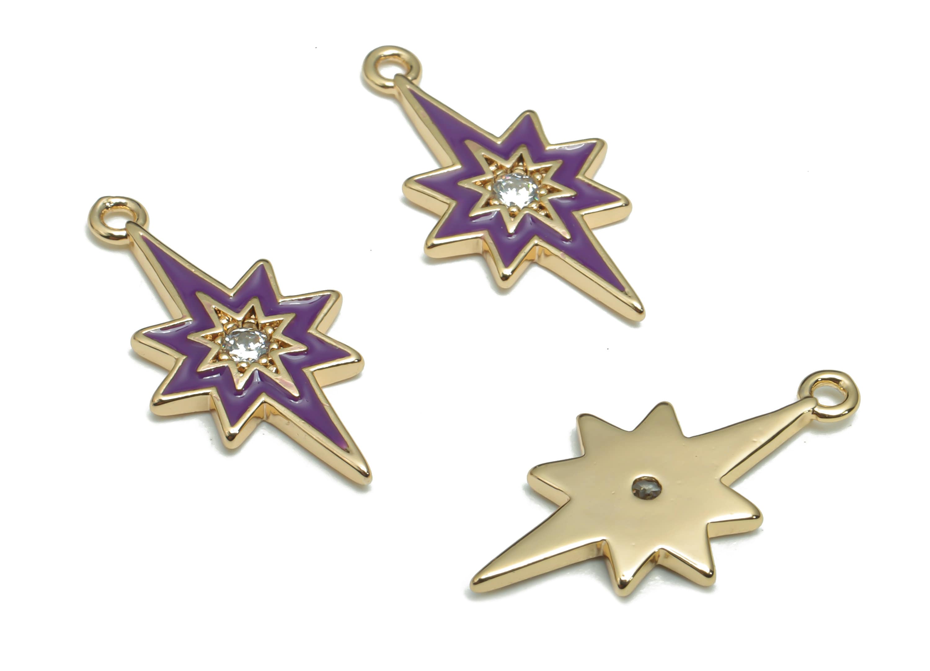 Brass Planet Earring Charms With Zincons - Enamel Gold Star Pendant - 18K Real Gold Plated - Jewelry Supplies - 21.06x10.83x1.6mm - RGP4296A - DOMEDBAZAAR