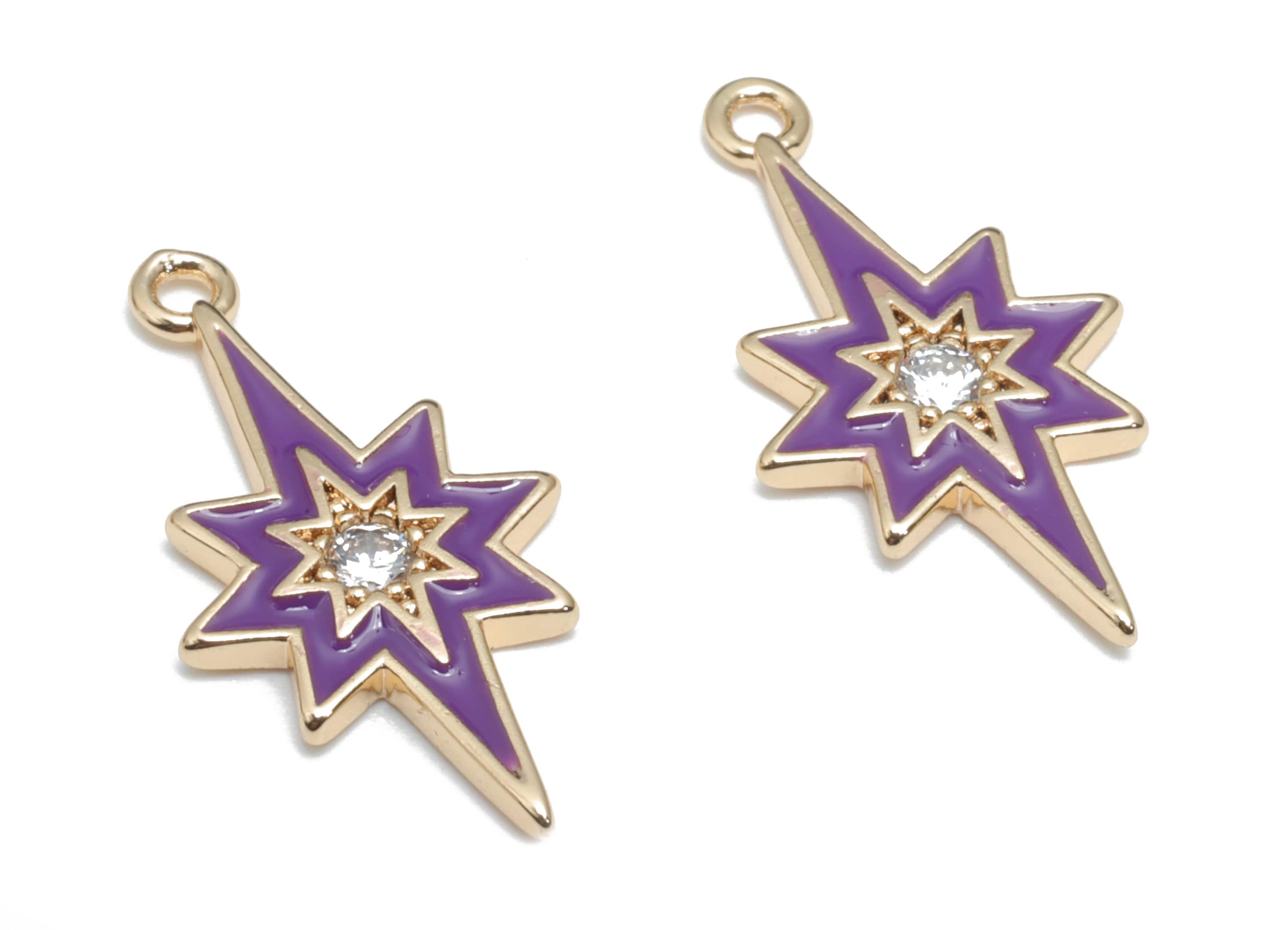 Brass Planet Earring Charms With Zincons - Enamel Gold Star Pendant - 18K Real Gold Plated - Jewelry Supplies - 21.06x10.83x1.6mm - RGP4296A - DOMEDBAZAAR