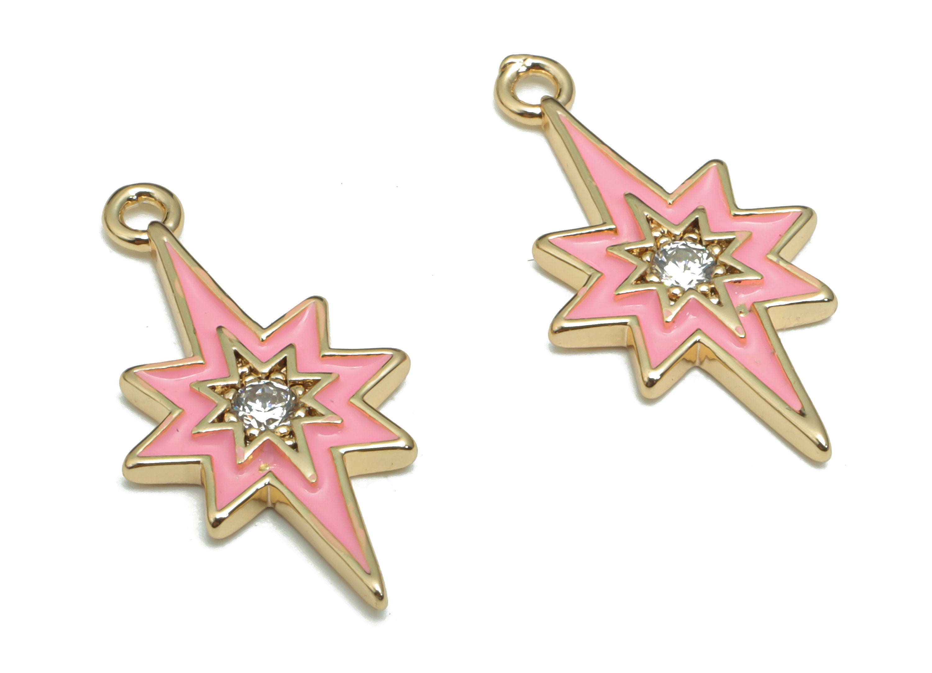 Brass Planet Earring Charms With Zincons - Enamel Gold Star Pendant - 18K Real Gold Plated - Jewelry Supplies - 21.06x10.83x1.6mm - RGP4296B - DOMEDBAZAAR