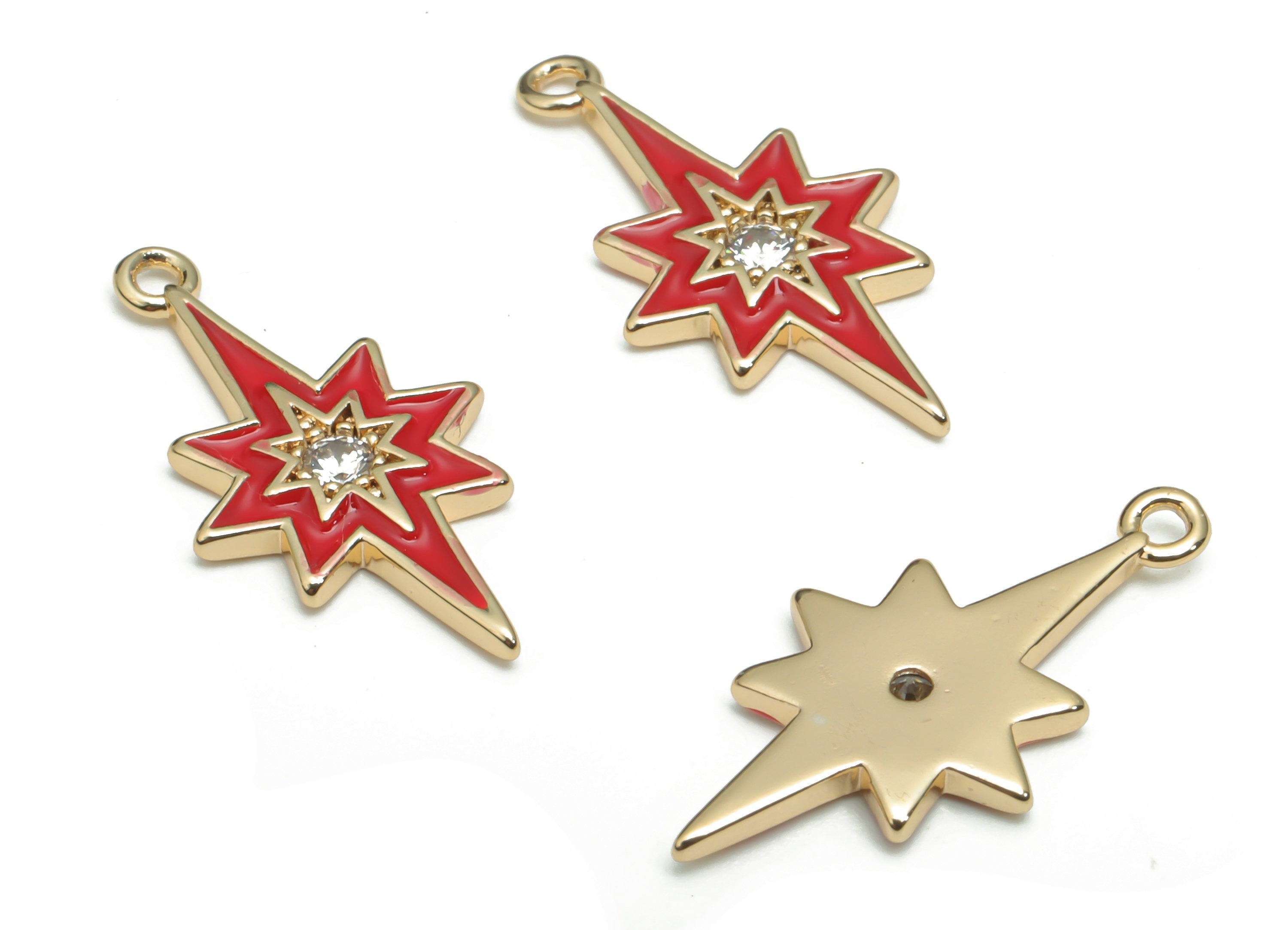 Brass Planet Earring Charms With Zincons - Enamel Gold Star Pendant - 18K Real Gold Plated - Jewelry Supplies - 21.06x10.83x1.6mm - RGP4296D - DOMEDBAZAAR