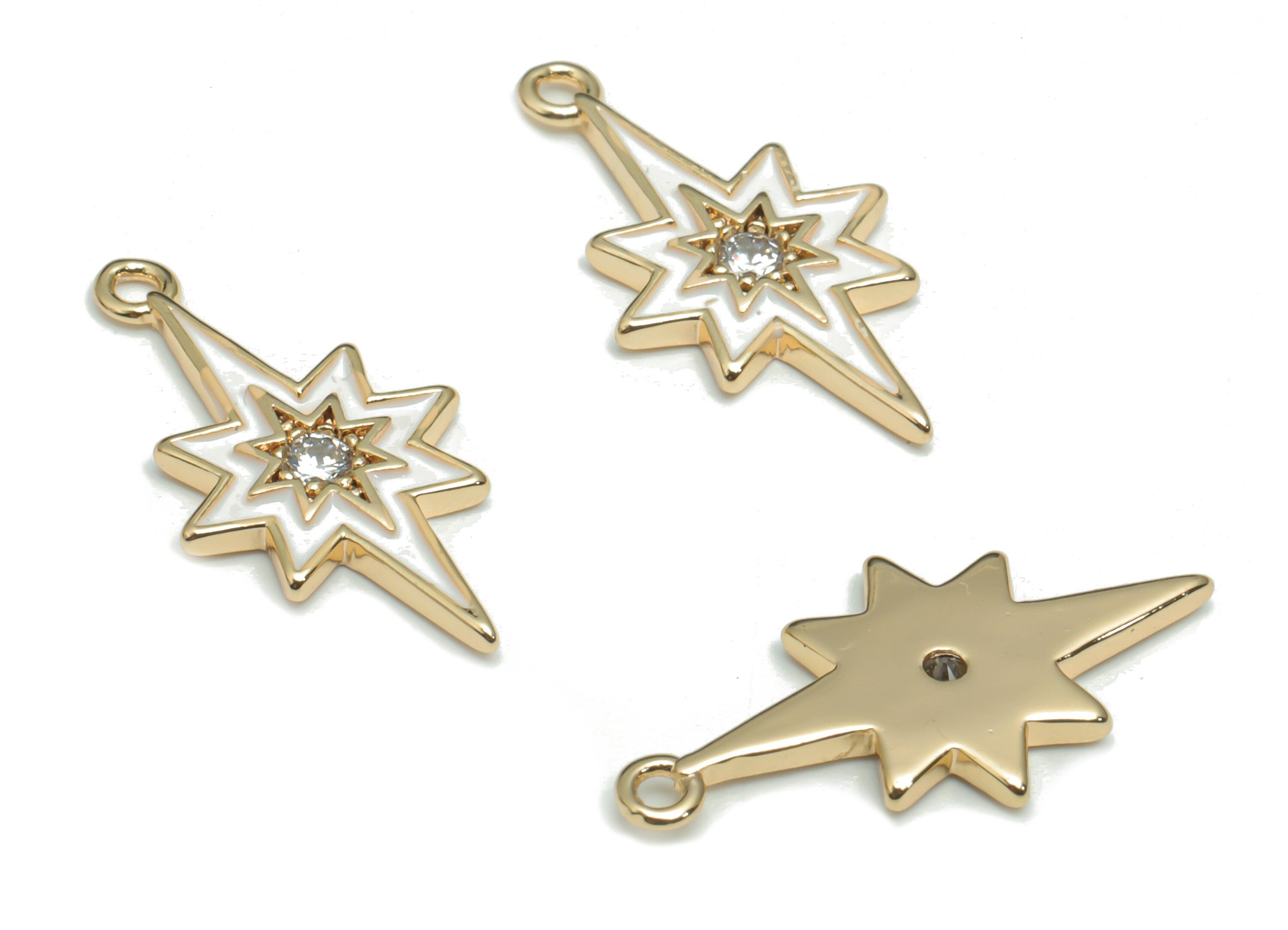Brass Planet Earring Charms With Zincons - Enamel Gold Star Pendant - 18K Real Gold Plated - Jewelry Supplies - 21.06x10.83x1.6mm - RGP4296G - DOMEDBAZAAR