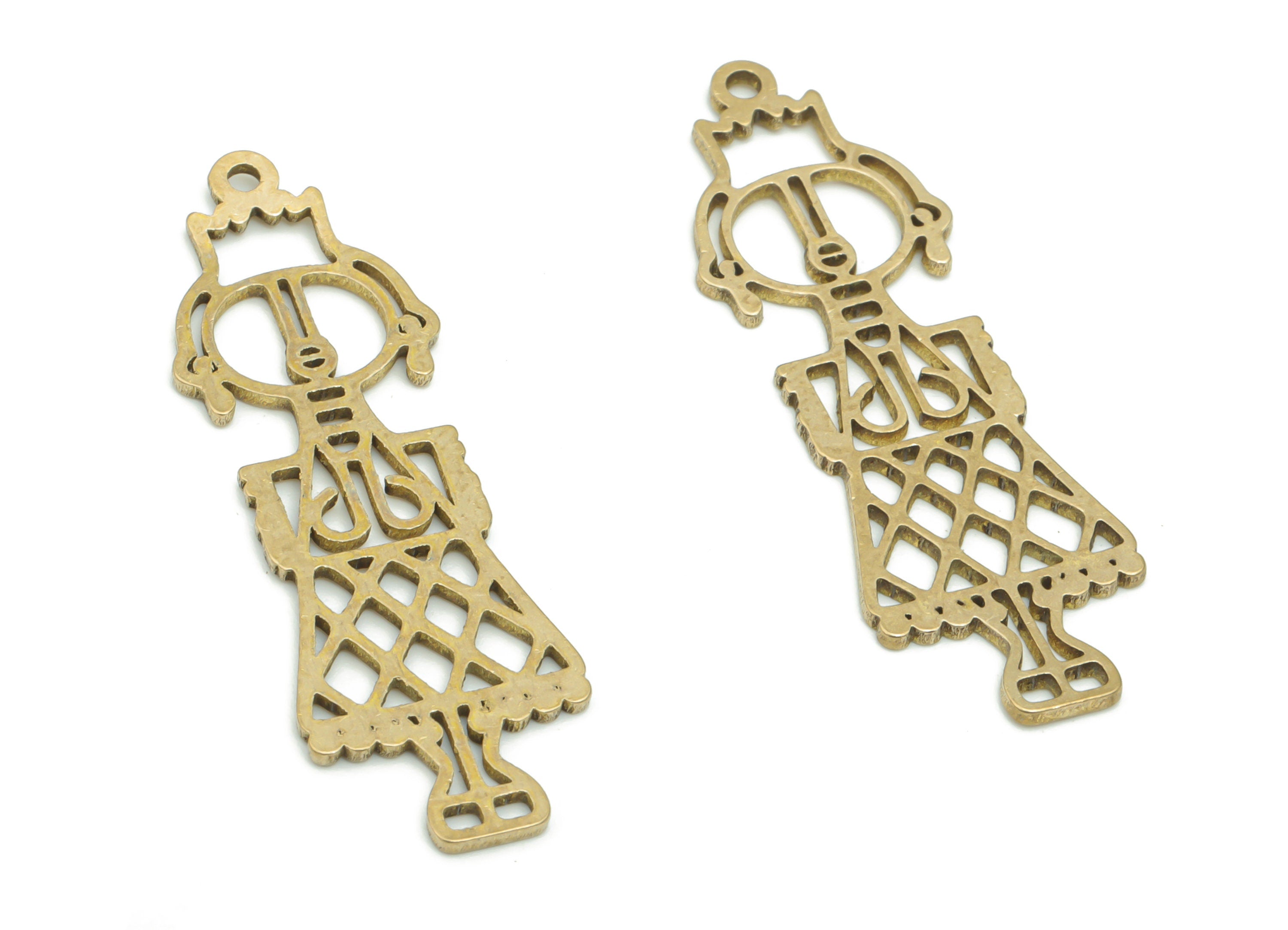 Brass Woman Robot Earring Charms - Raw Brass Woman Robot Pendant - DIY Jewelry Making Supplies - 37.77x12x0.88mm - PPA2303 - DOMEDBAZAAR