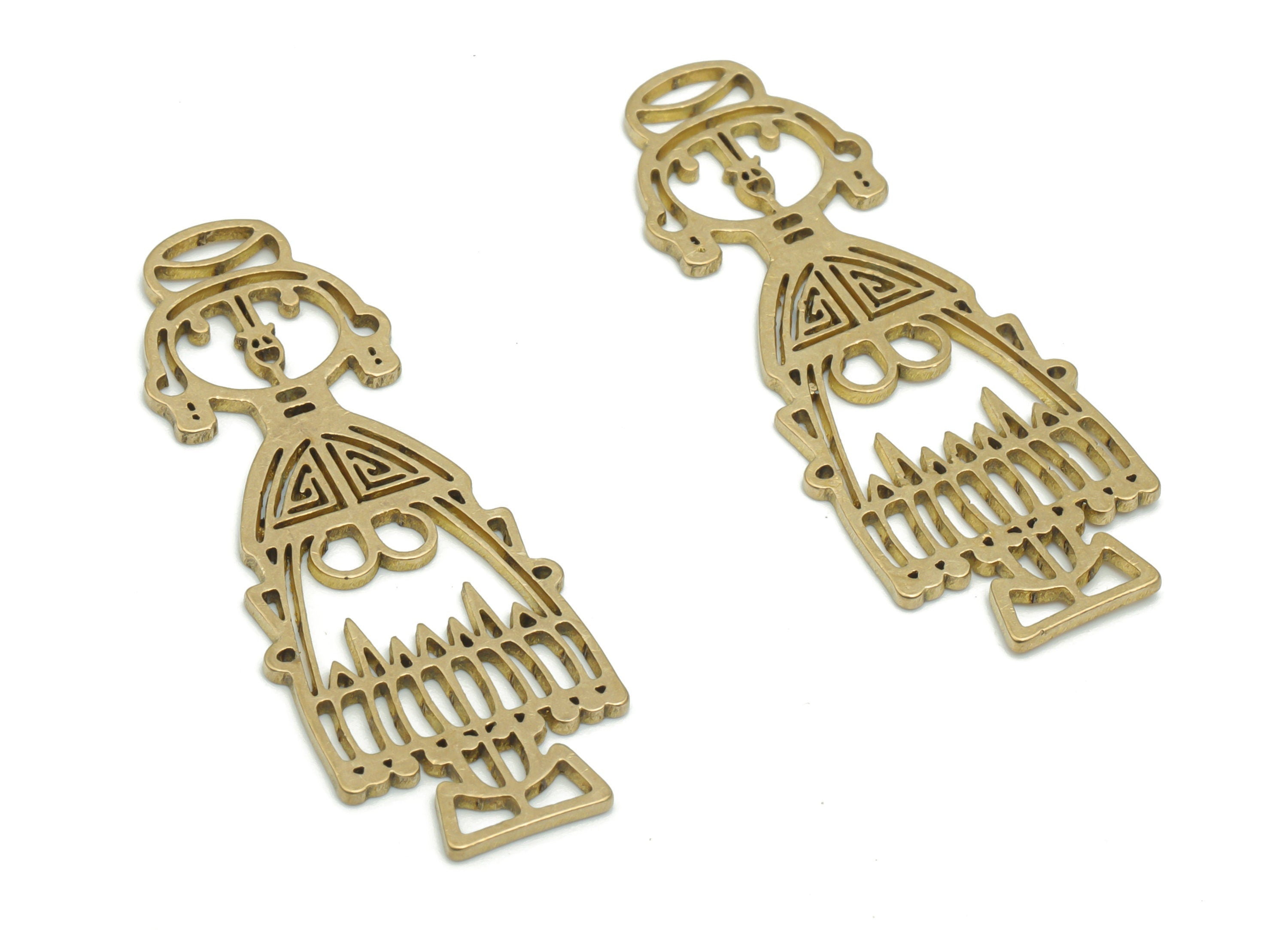 Brass Woman Robot Earring Charms - Raw Brass Woman Robot Pendant - DIY Jewelry Making Supplies - 37.84x14.64x0.85mm - PPA2305 - DOMEDBAZAAR