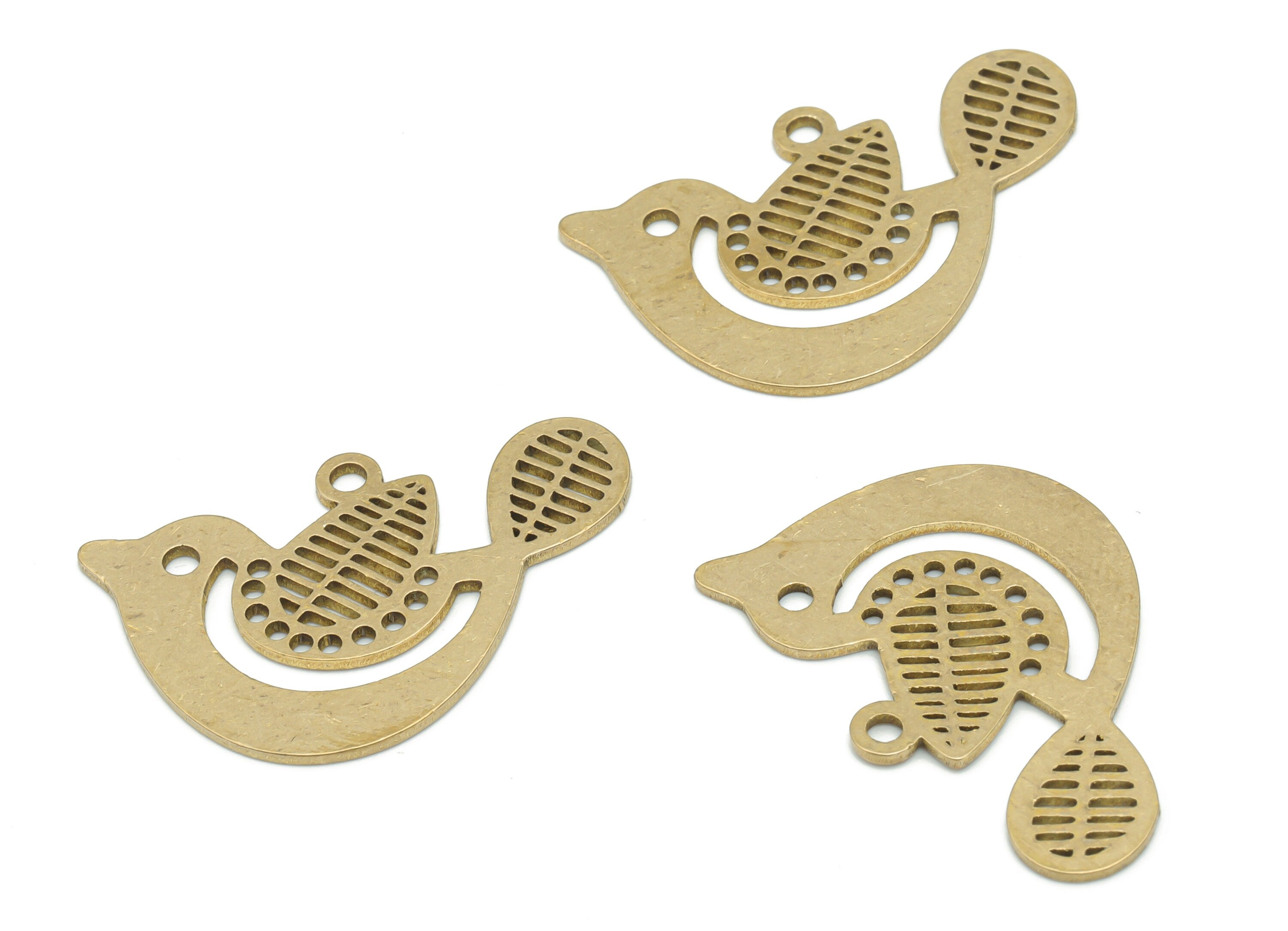 Brass Bubble Bird Earring Charms - Raw Brass Leaf Bird Pendant - Laser Cut Charm- Jewelry Making Supplies - 31.57x21.49x0.87mm - PPA2336 - DOMEDBAZAAR