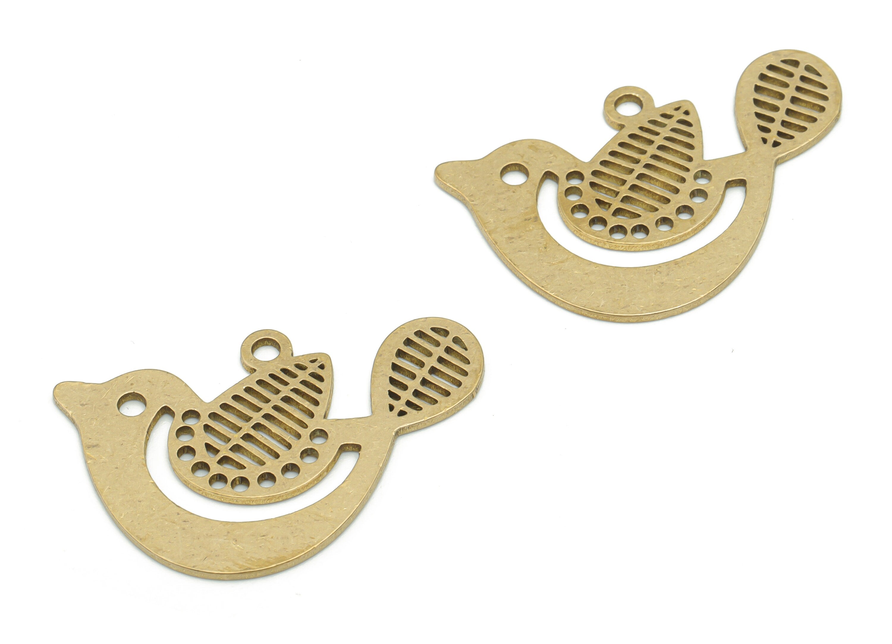 Brass Bubble Bird Earring Charms - Raw Brass Leaf Bird Pendant - Laser Cut Charm- Jewelry Making Supplies - 31.57x21.49x0.87mm - PPA2336 - DOMEDBAZAAR