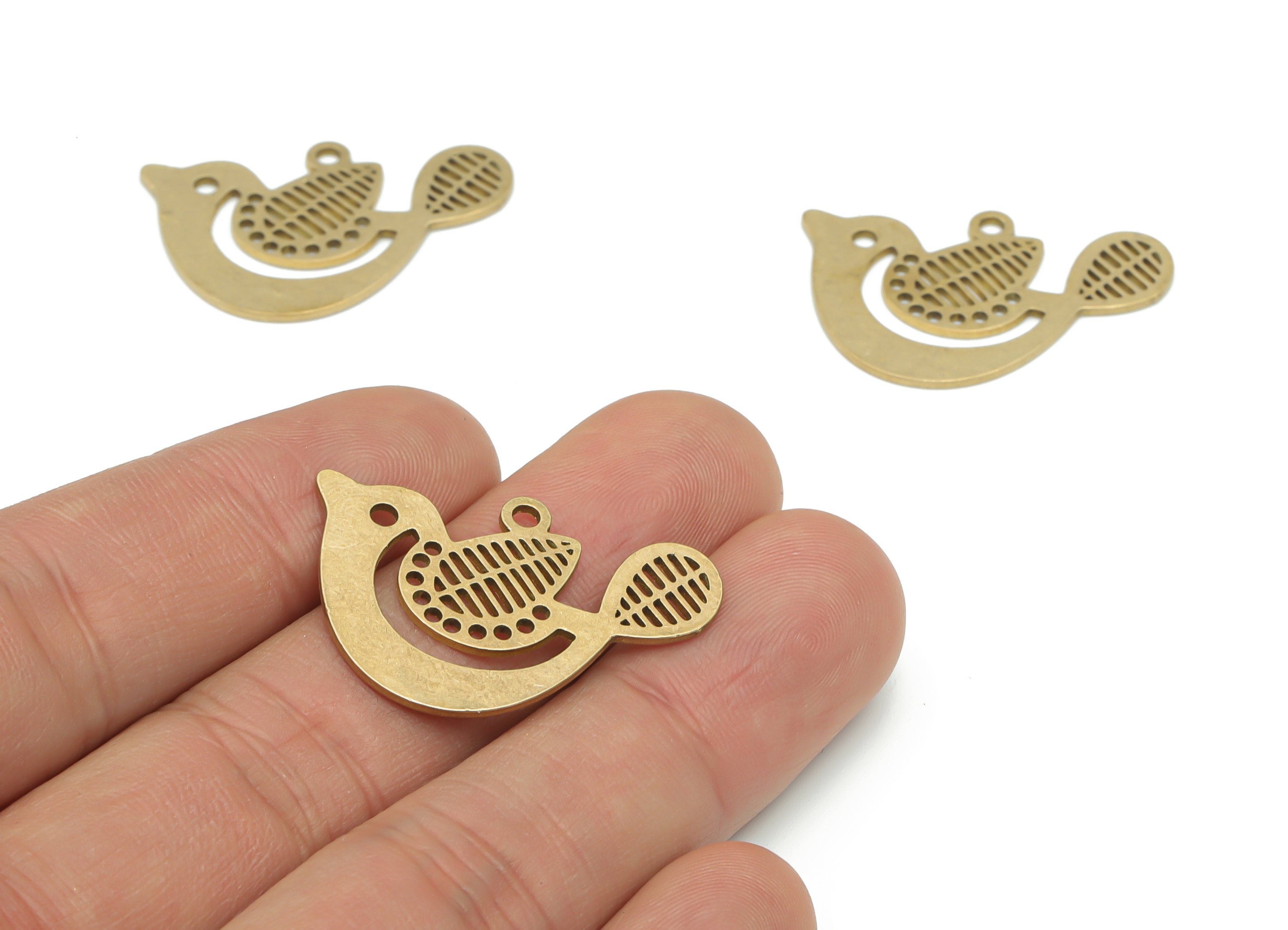 Brass Bubble Bird Earring Charms - Raw Brass Leaf Bird Pendant - Laser Cut Charm- Jewelry Making Supplies - 31.57x21.49x0.87mm - PPA2336 - DOMEDBAZAAR