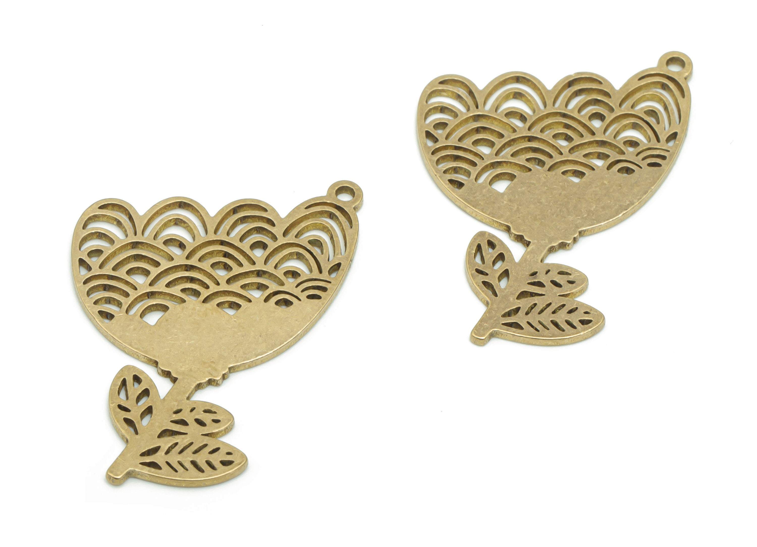 Brass Flower Leaf Earring Charms - Raw Brass Flower Pendant - DIY Jewelry Making Supplies - 35.78x22.52x0.88mm - PPA2280 - DOMEDBAZAAR