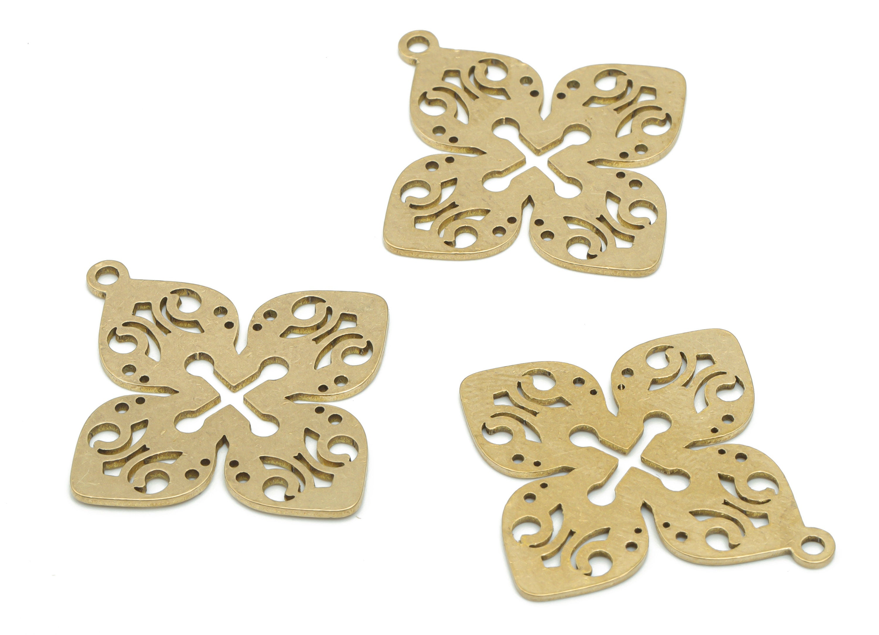 Brass Flower Leafs Symbol Earring Charms - Raw Brass Symbol Leafs Pendant - DIY Jewelry Making Supplies - 35.8x32.87x0.86mm - PPA2266 - DOMEDBAZAAR