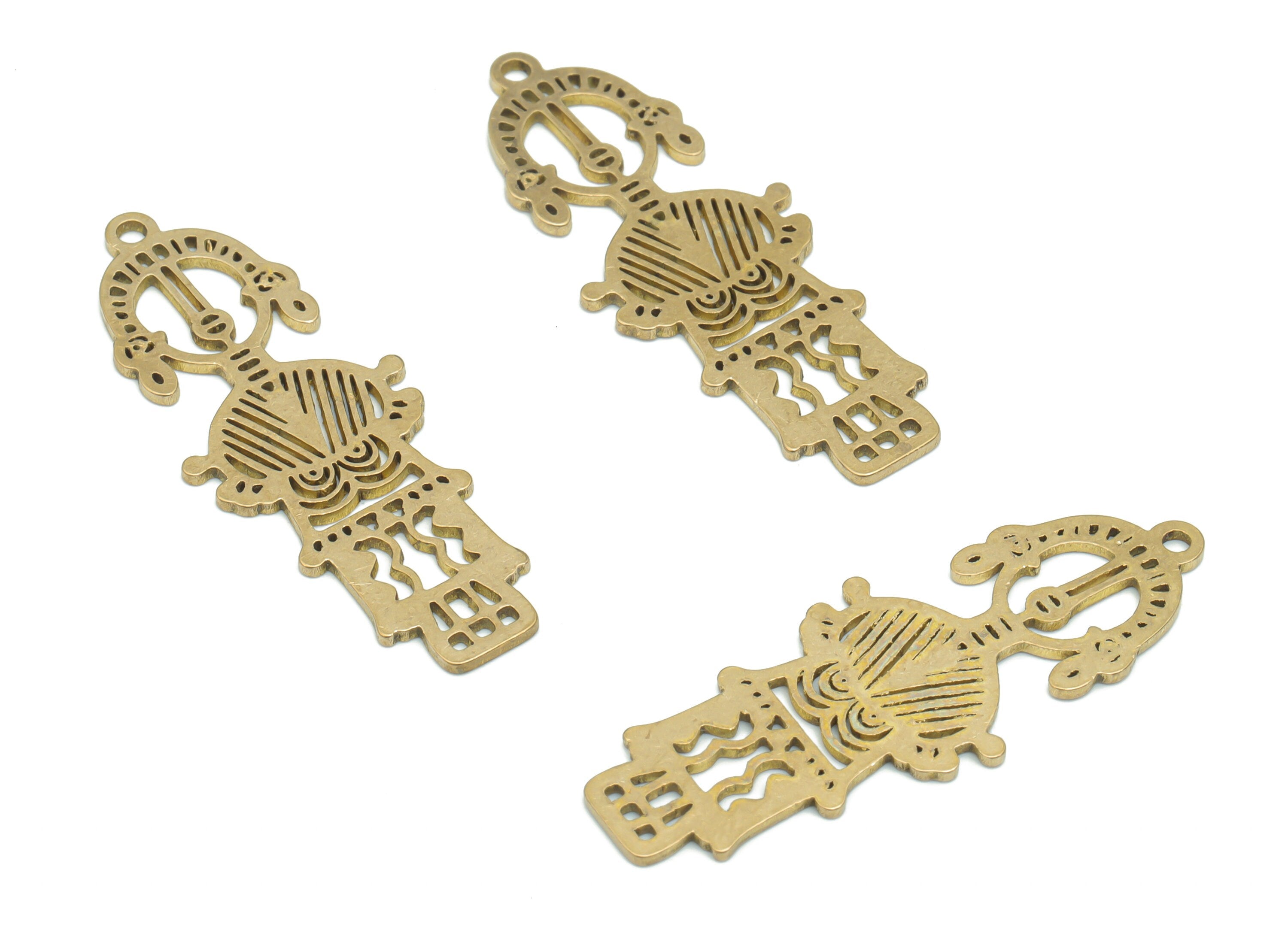 Brass Woman Robot Earring Charms - Raw Brass Woman Robot Pendant - DIY Jewelry Making Supplies - 37.84x14.49x0.88mm - PPA2301 - DOMEDBAZAAR