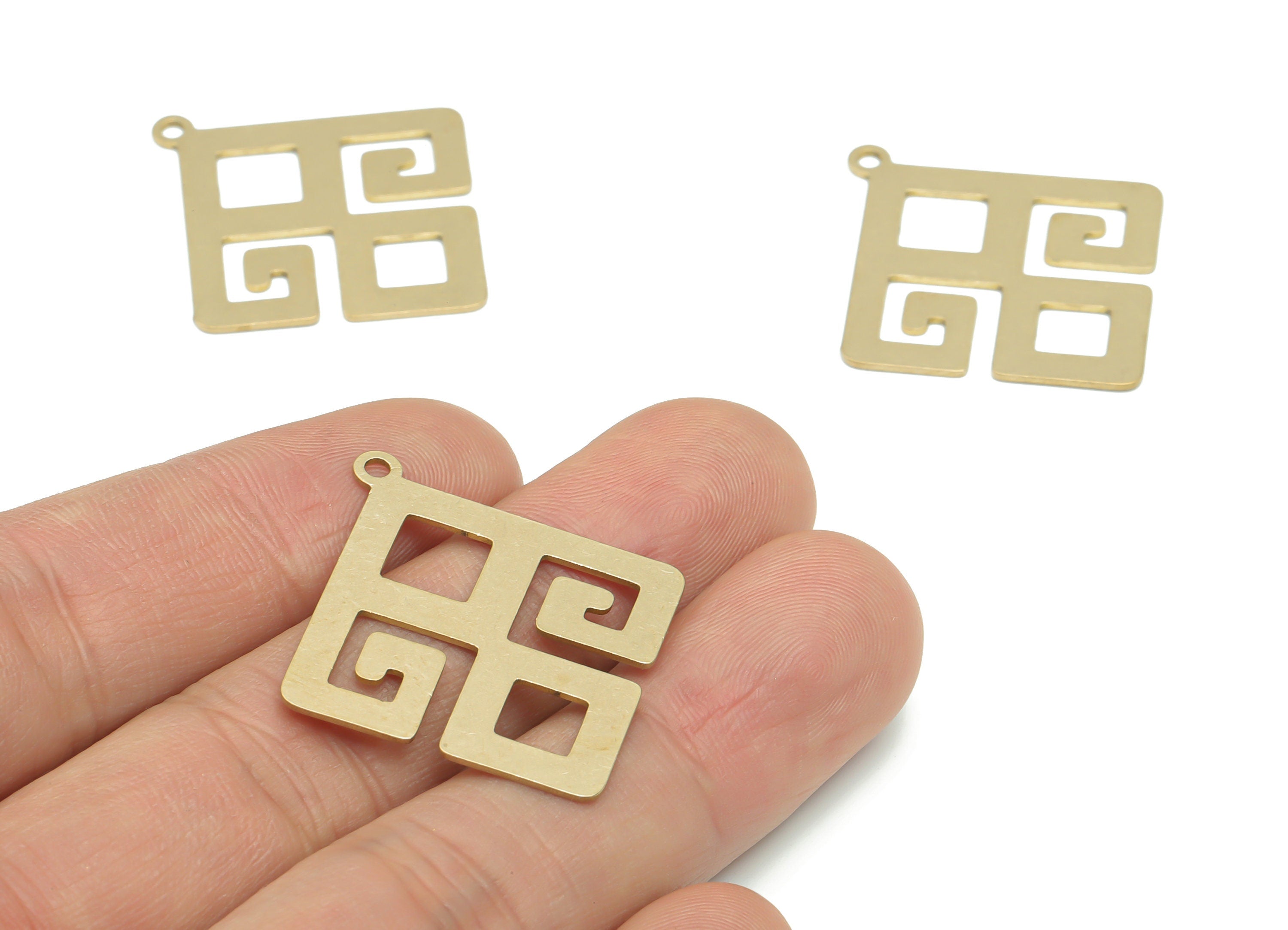 Brass Textured Diamond Square Earring Charms - Raw Brass Iran Carpet Rhombic Square Pendant - Jewelry Supplies - 35.8x32.63x0.67mm - PPA2492 - DOMEDBAZAAR