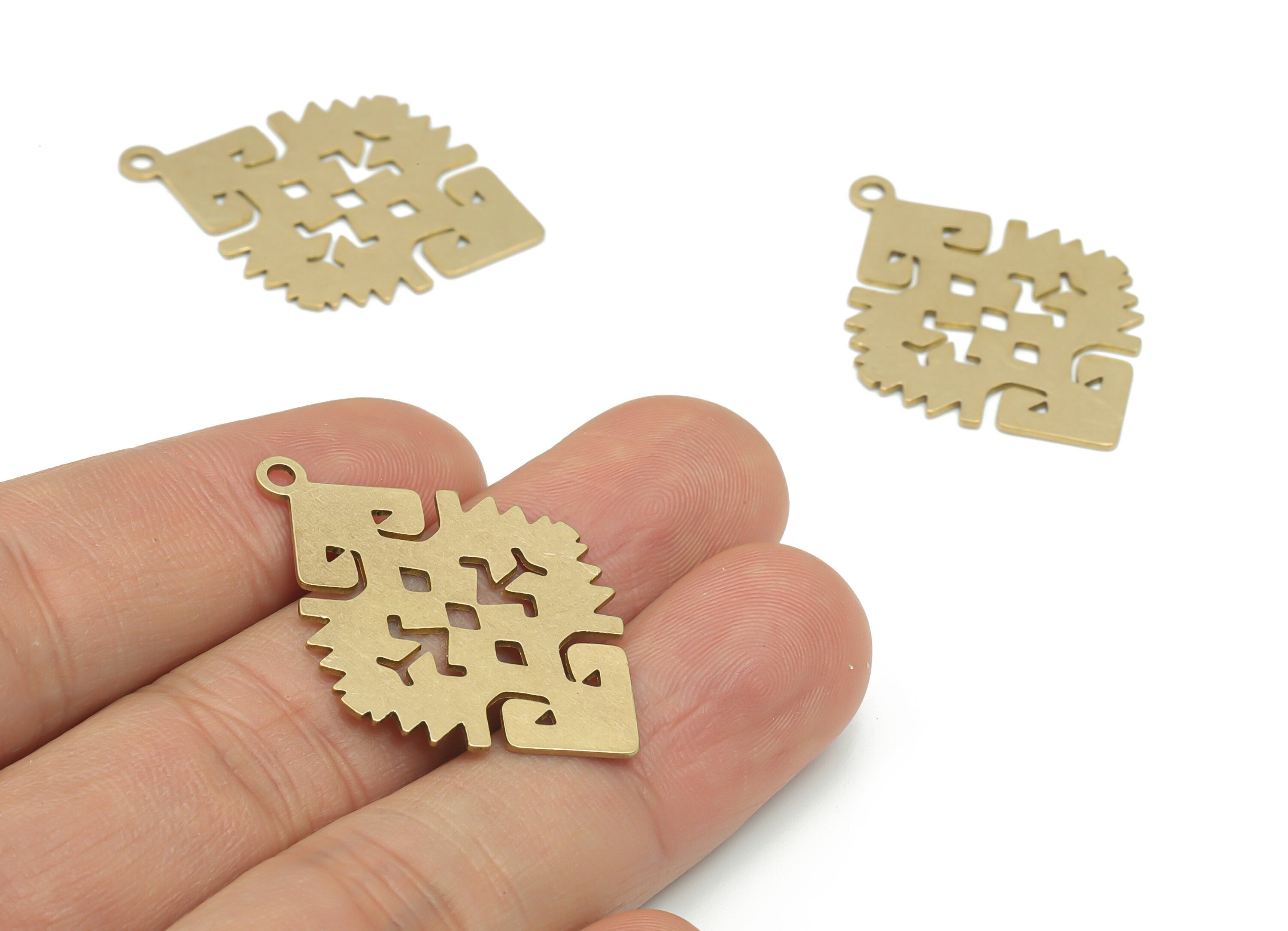 Brass Diamond Waves Earring Charms - Raw Brass Rhombic Waves Pendant - Jewelry Making Supplies - 35.88x25.44x0.65mm - PPA2458 - DOMEDBAZAAR