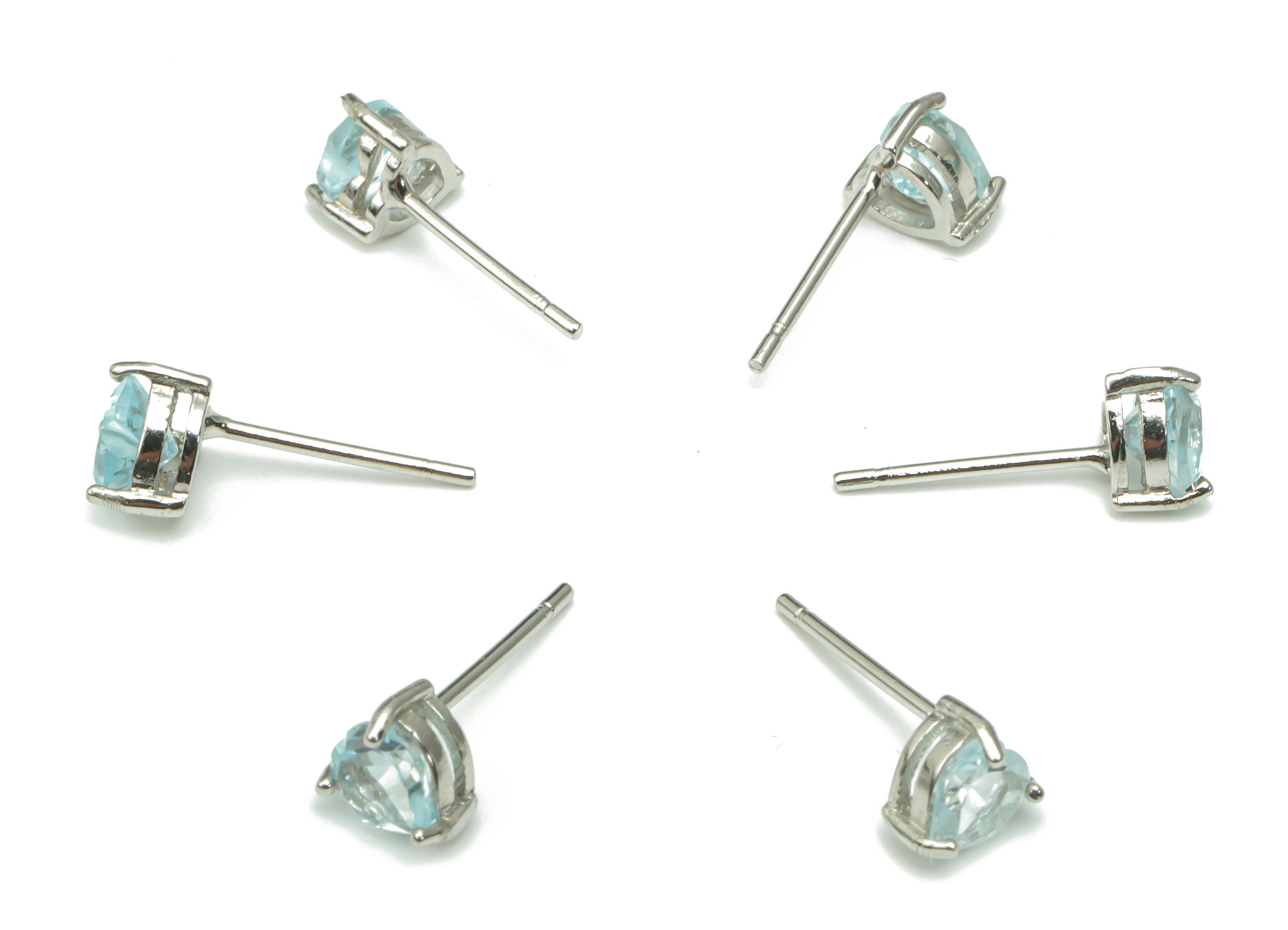 Sterling Silver Blue Topaz Stud Earrings - Heart Natural Stone Post - 925 Silver Earrings - Minimalist Style - 5.86x5.32x3.92mm – SI1007A - DOMEDBAZAAR