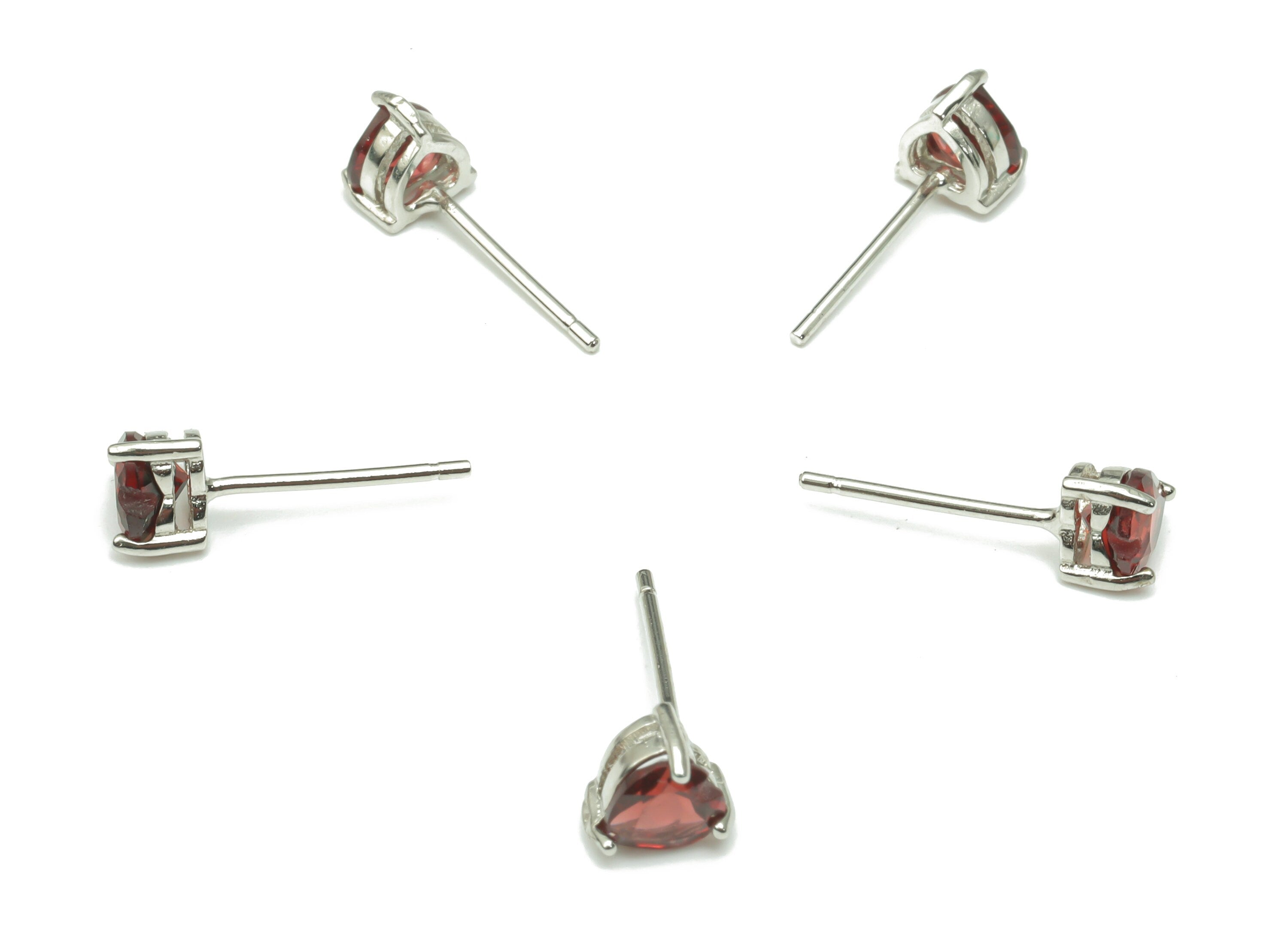 Sterling Silver Garnet Stud Earrings - Heart Natural Stone Earring Post - 925 Silver Earrings - Minimalist Style - 5.86x5.32x3.9mm – SI1007C - DOMEDBAZAAR