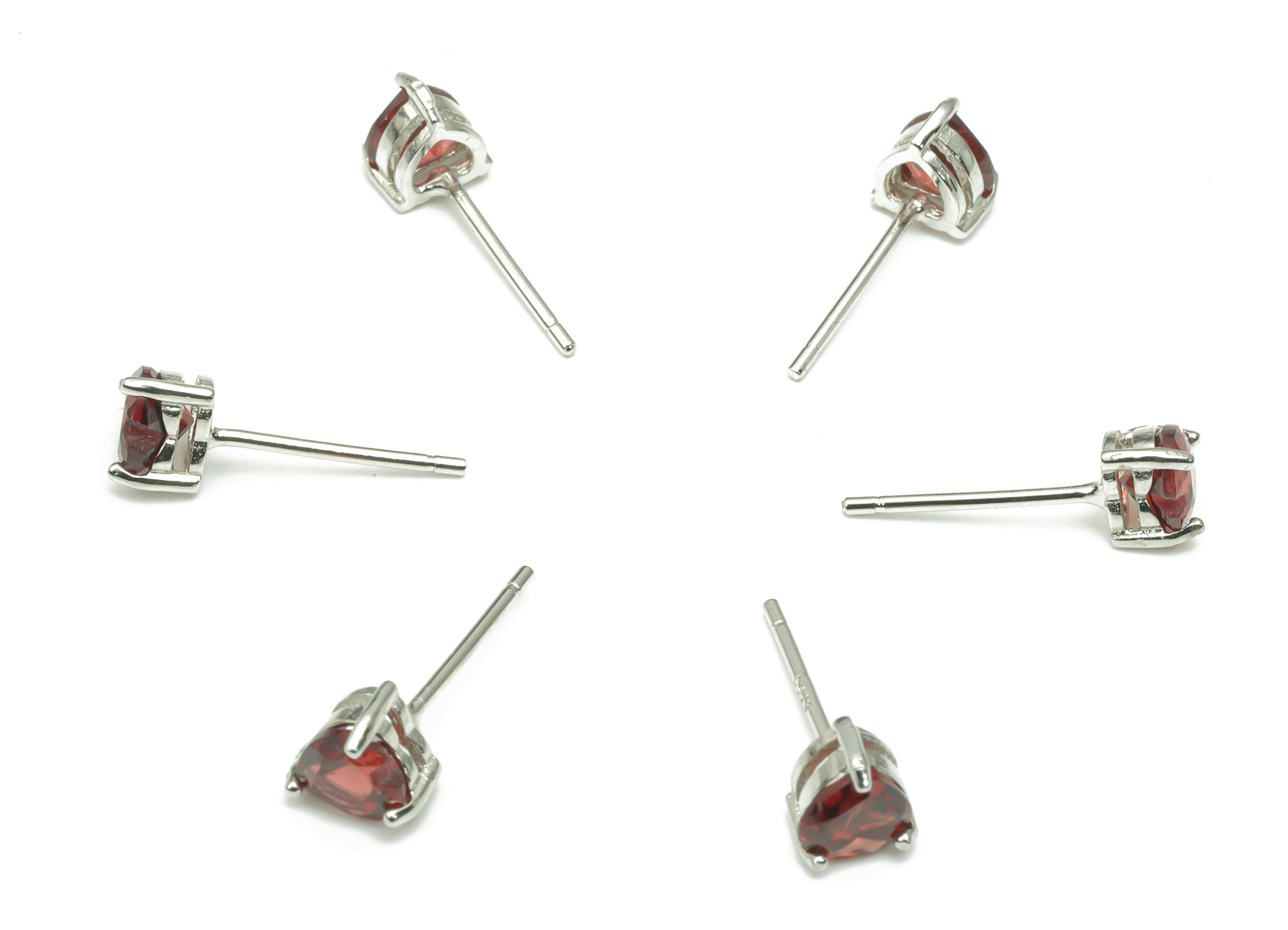 Sterling Silver Garnet Stud Earrings - Heart Natural Stone Earring Post - 925 Silver Earrings - Minimalist Style - 5.86x5.32x3.9mm – SI1007C - DOMEDBAZAAR