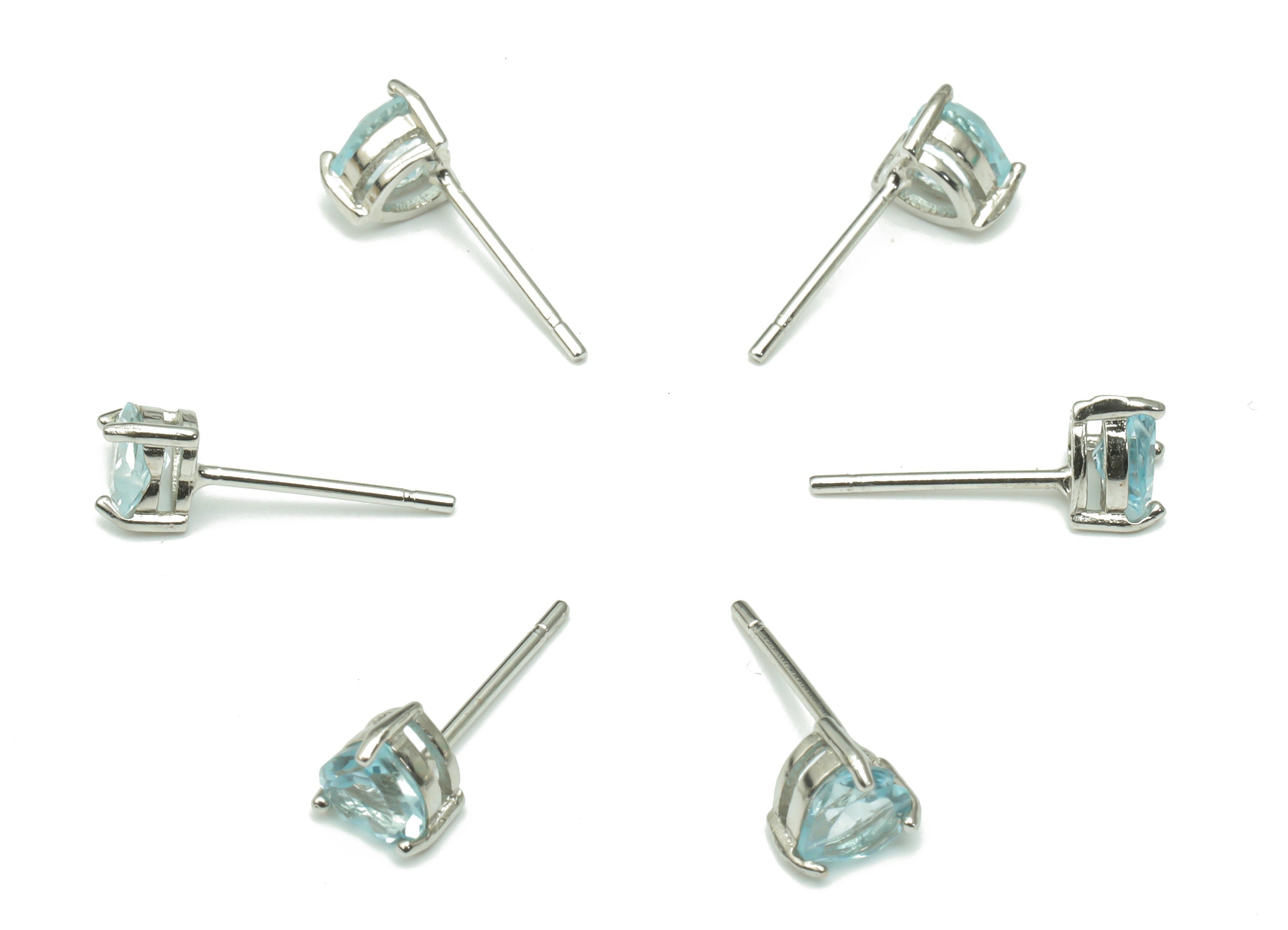 Sterling Silver Blue Topaz Stud Earrings - Heart Natural Stone Post - 925 Silver Earrings - Minimalist Style - 5.86x5.32x3.9mm – SI1007F - DOMEDBAZAAR