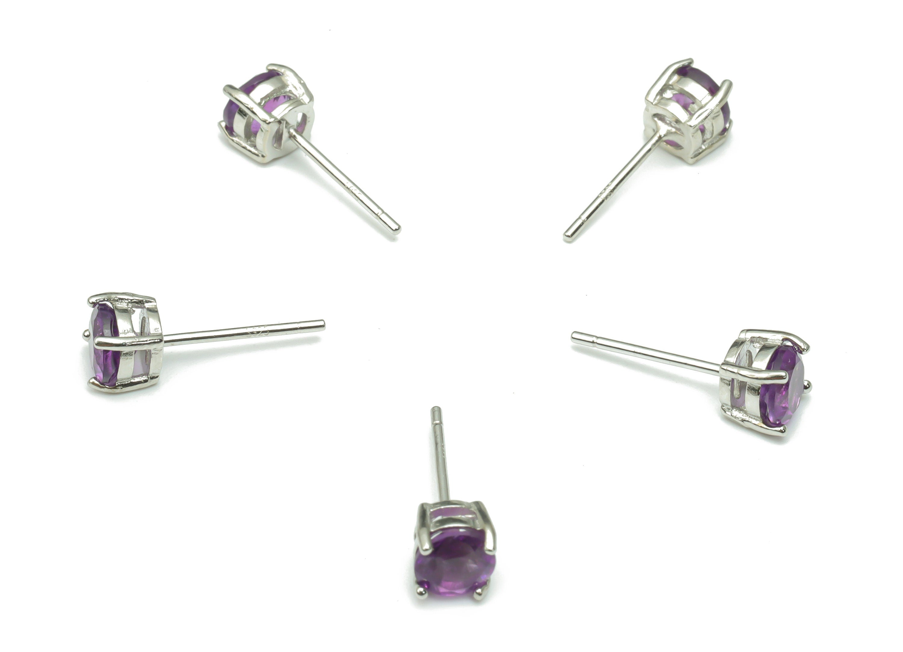 Sterling Silver Amethyst Stud Earrings - Mini Circle Natural Stone Post - 925 Silver Earrings - Minimalist Style - 4.97x4.97x4.6mm–SI1008A - DOMEDBAZAAR
