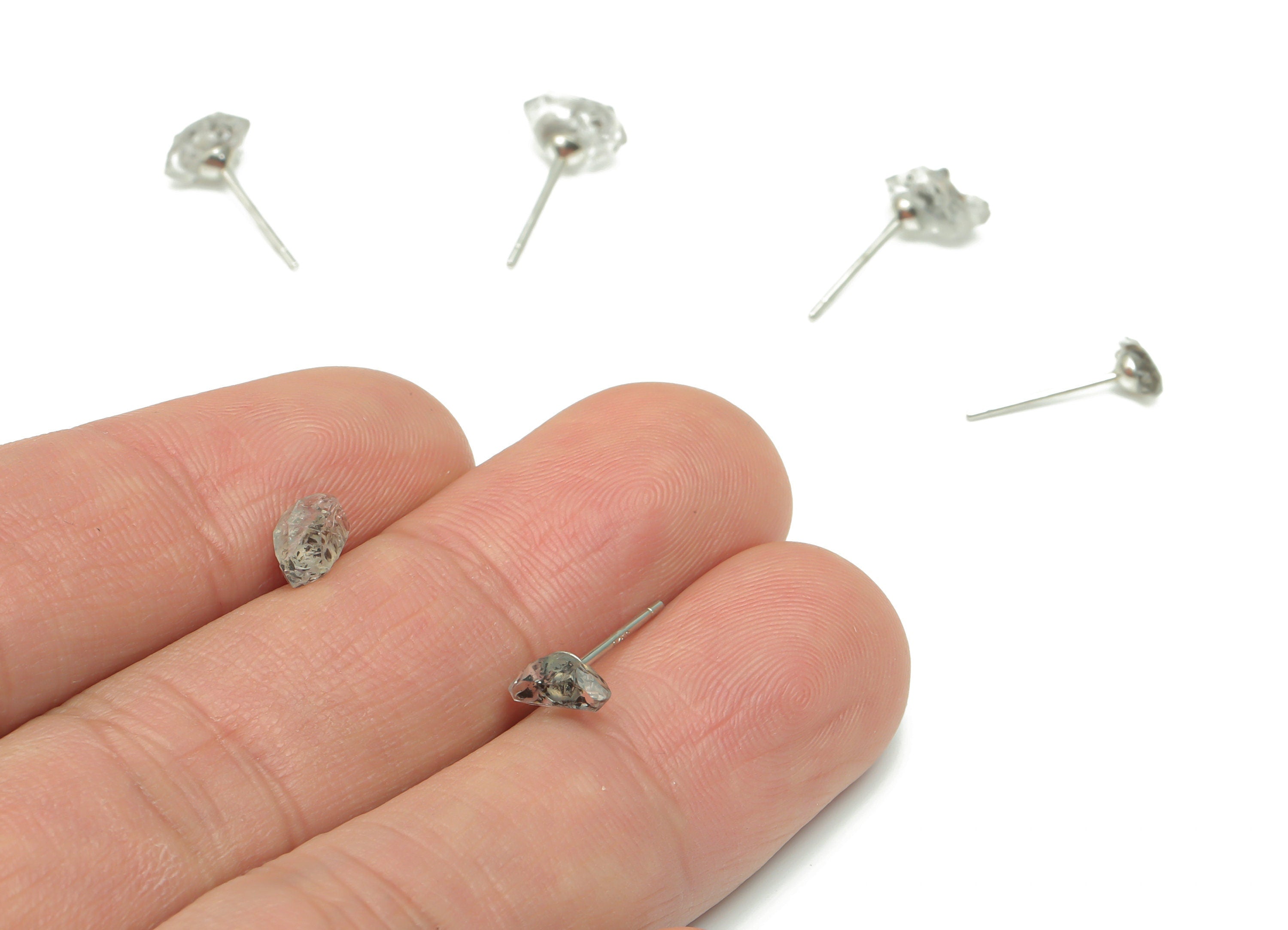 Sterling Silver Spirit Diamond Stud Earrings - Irregular Natural Stone Post - 925 Silver Earrings - Minimalist Style - 6.8x4.5x4.3m – SI1003 - DOMEDBAZAAR