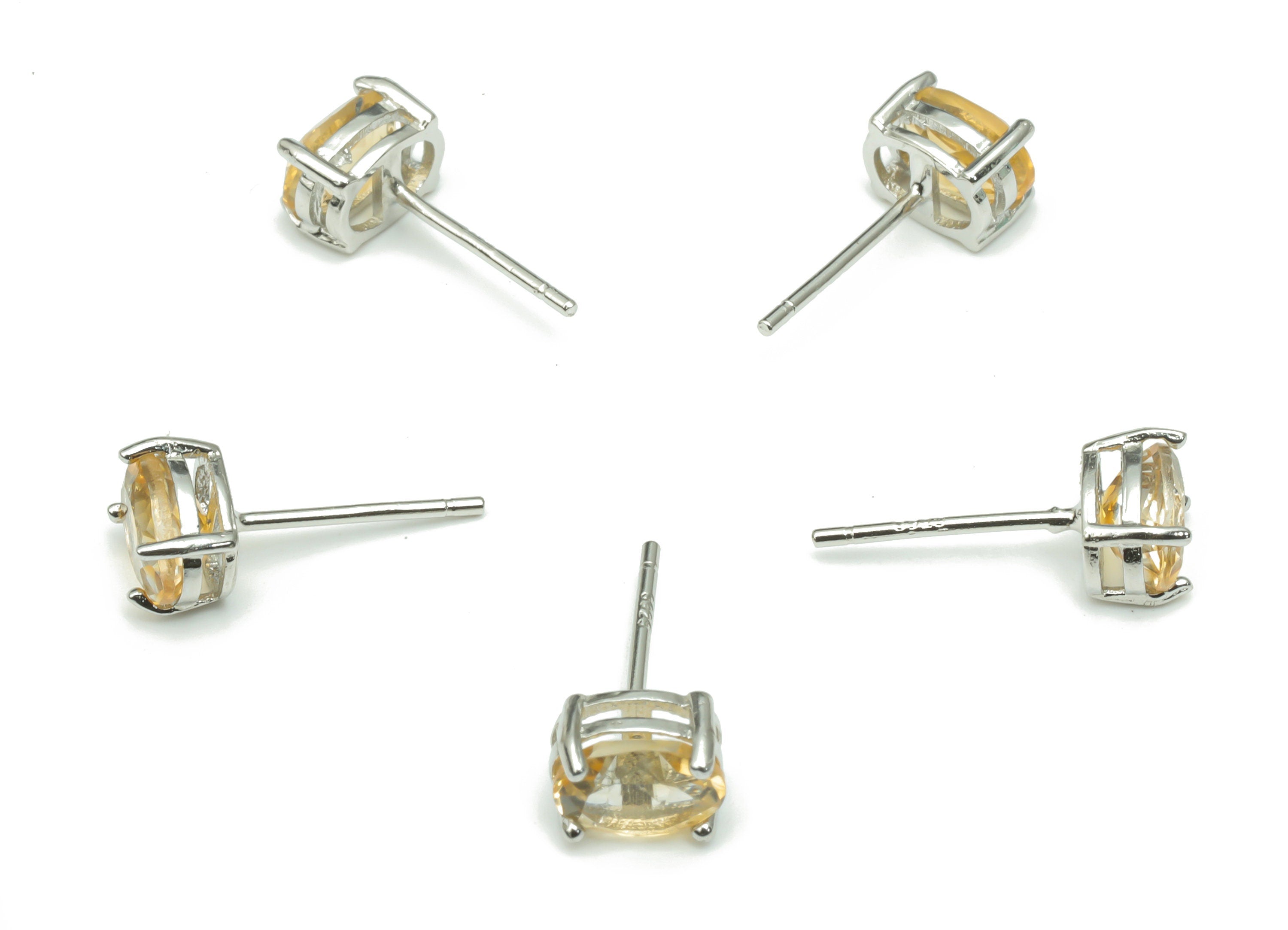 Sterling Silver Citrine Stud Earrings - Oval Natural Stone Earring Post - 925 Silver Earrings - Minimalist Style - 7.24x5.16x4.4mm – SI1005C - DOMEDBAZAAR