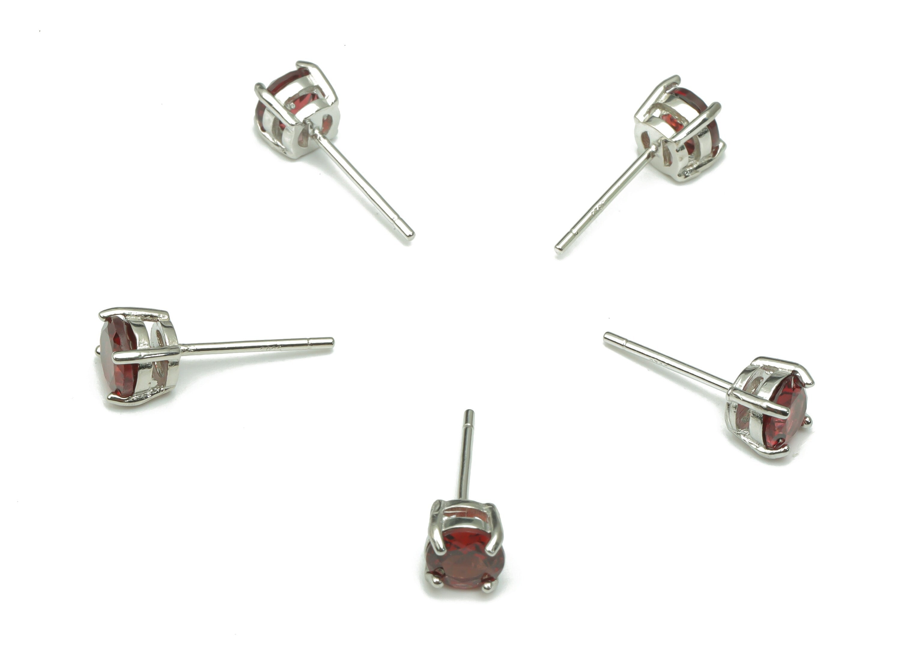 Sterling Silver Garnet Stud Earrings - Mini Circle Natural Stone Post - 925 Silver Earrings - Minimalist Style - 5.21x5.21x4.5mm – SI1008E - DOMEDBAZAAR
