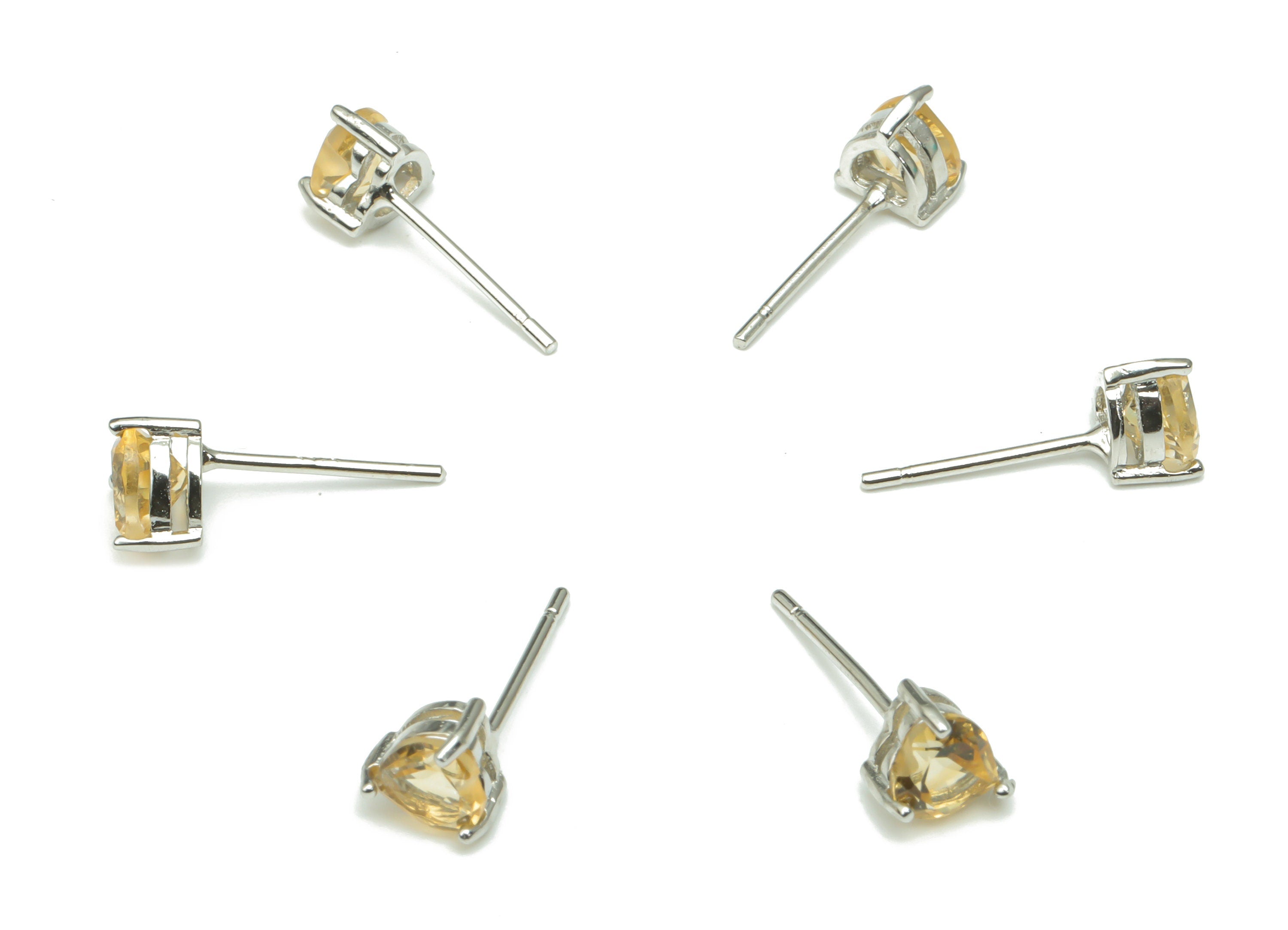 Sterling Silver Citrine Stud Earrings - Heart Natural Stone Earring Post - 925 Silver Earrings - Minimalist Style - 5.86x5.3x3.9mm – SI1007E - DOMEDBAZAAR