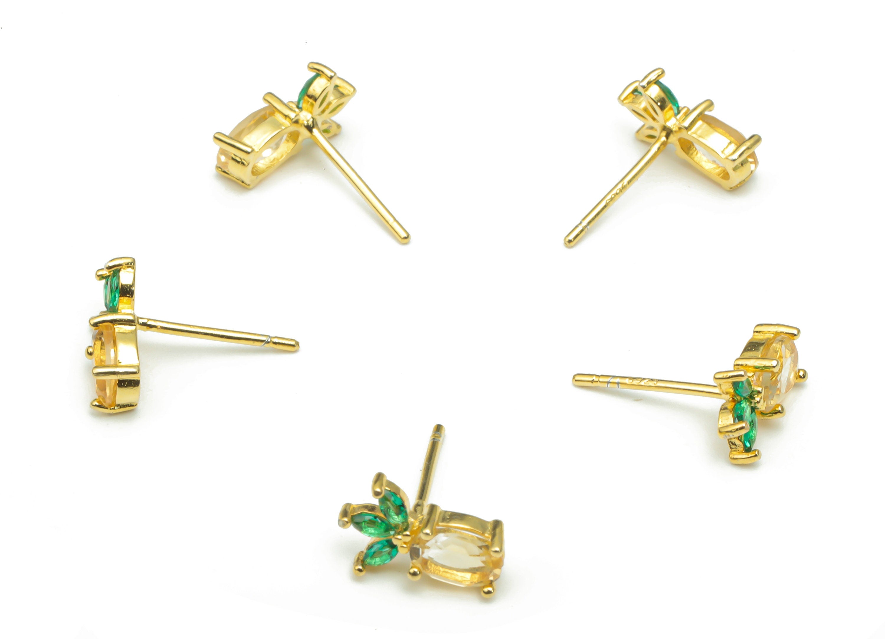 Sterling Silver Citrine Stud Earrings - Green Crystal Pineapple Natural Stone Earring Post - 925 Silver Earrings - 10.53x6.82x3mm – SI1009 - DOMEDBAZAAR