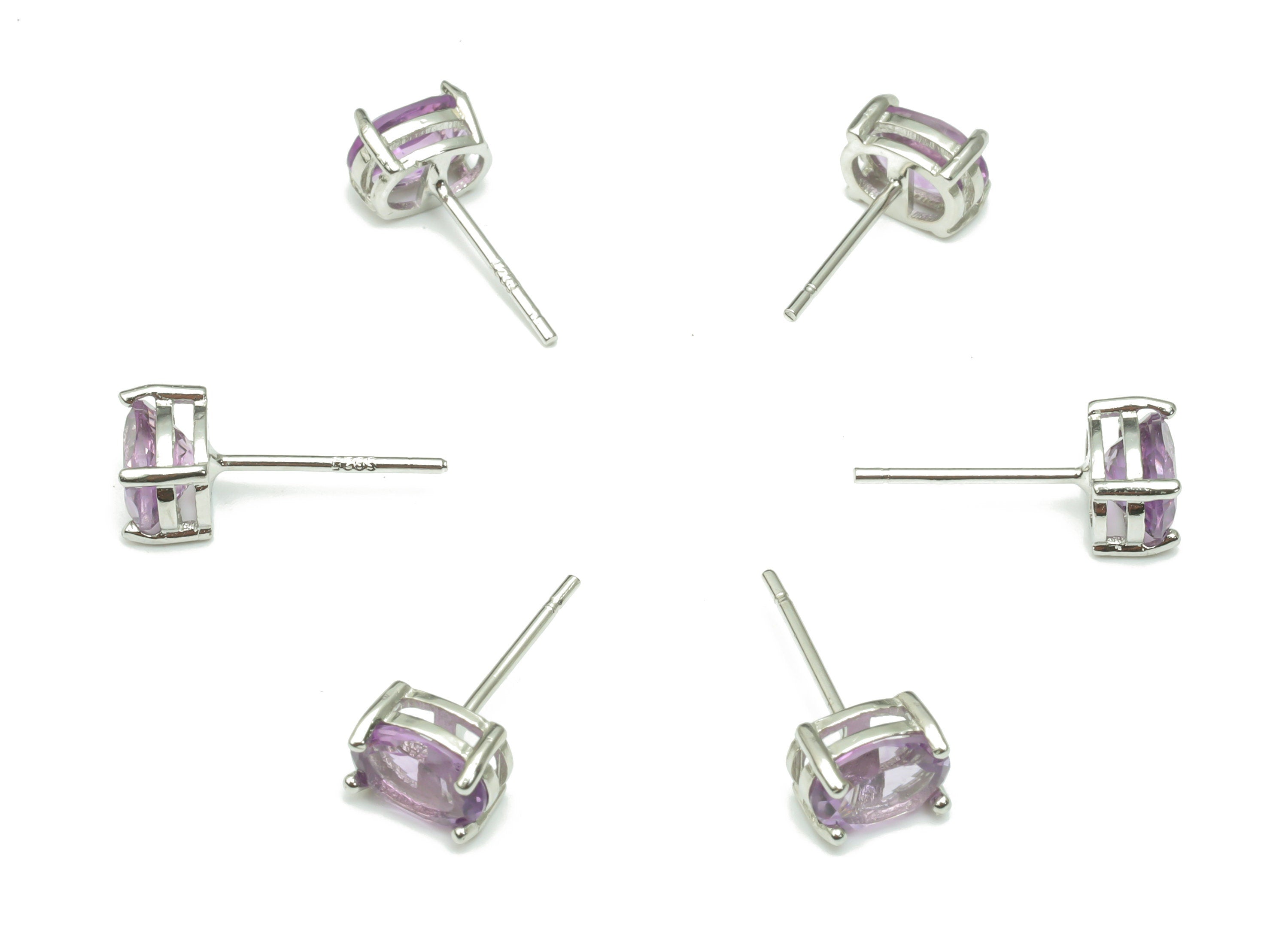 Sterling Silver Amethyst Stud Earrings - Oval Natural Stone Earring Post - 925 Silver Earrings - Minimalist Style - 7.24x5.2x4.4mm – SI1005D - DOMEDBAZAAR