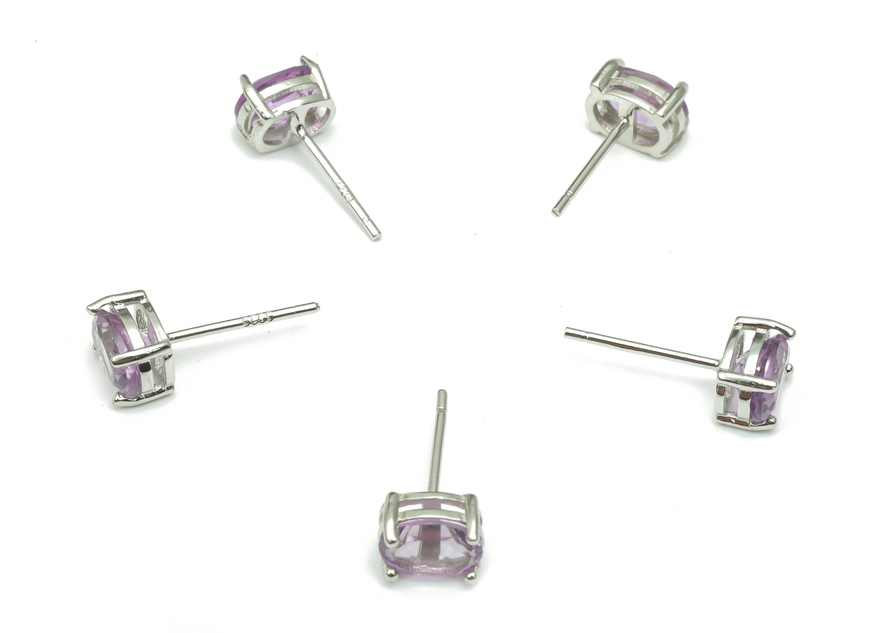 Sterling Silver Amethyst Stud Earrings - Oval Natural Stone Earring Post - 925 Silver Earrings - Minimalist Style - 7.24x5.2x4.4mm – SI1005D - DOMEDBAZAAR