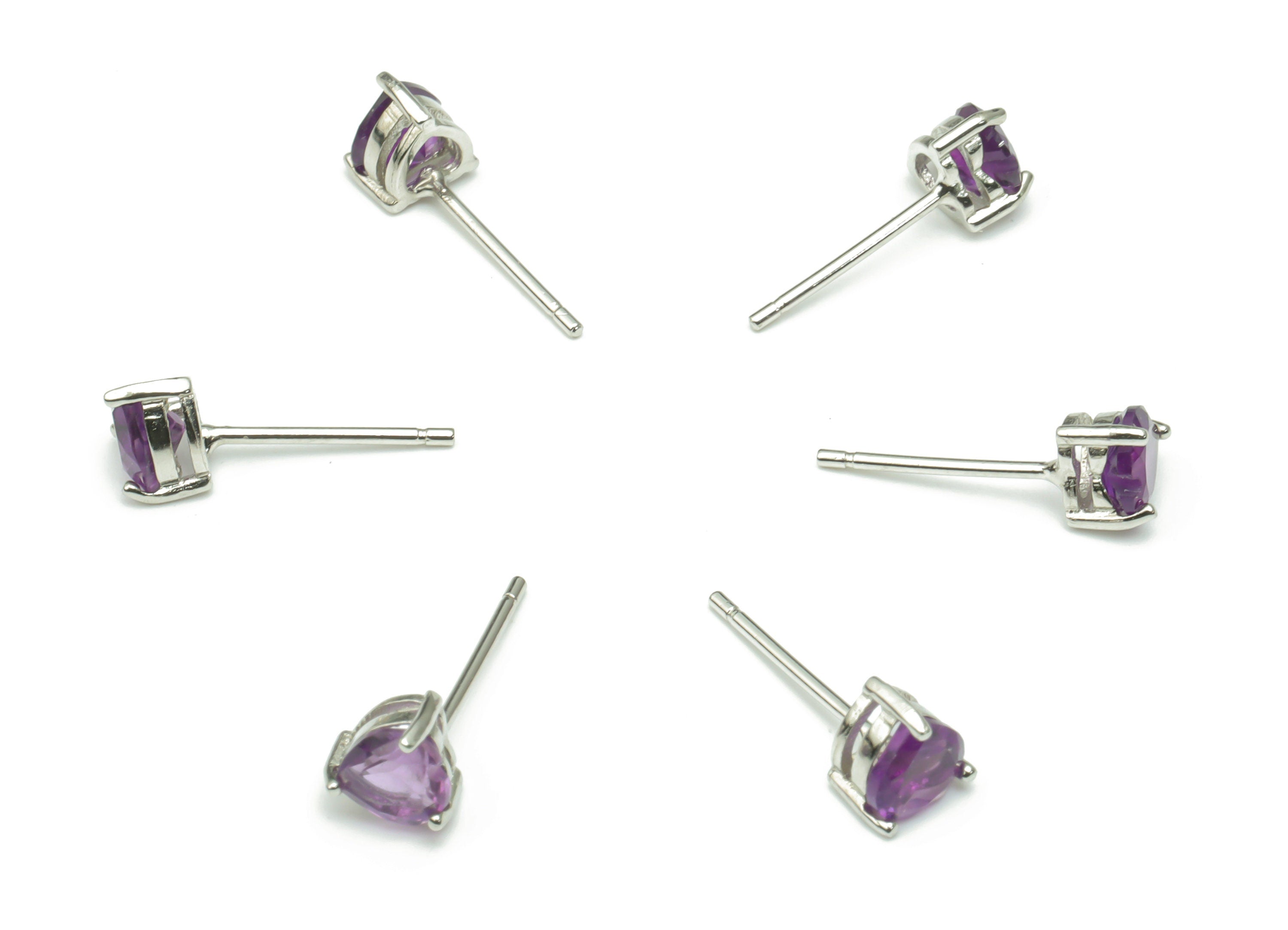 Sterling Silver Amethyst Stud Earrings - Heart Natural Stone Earring Post - 925 Silver Earrings - Minimalist Style - 5.9x5.3x3.9mm – SI1007D - DOMEDBAZAAR