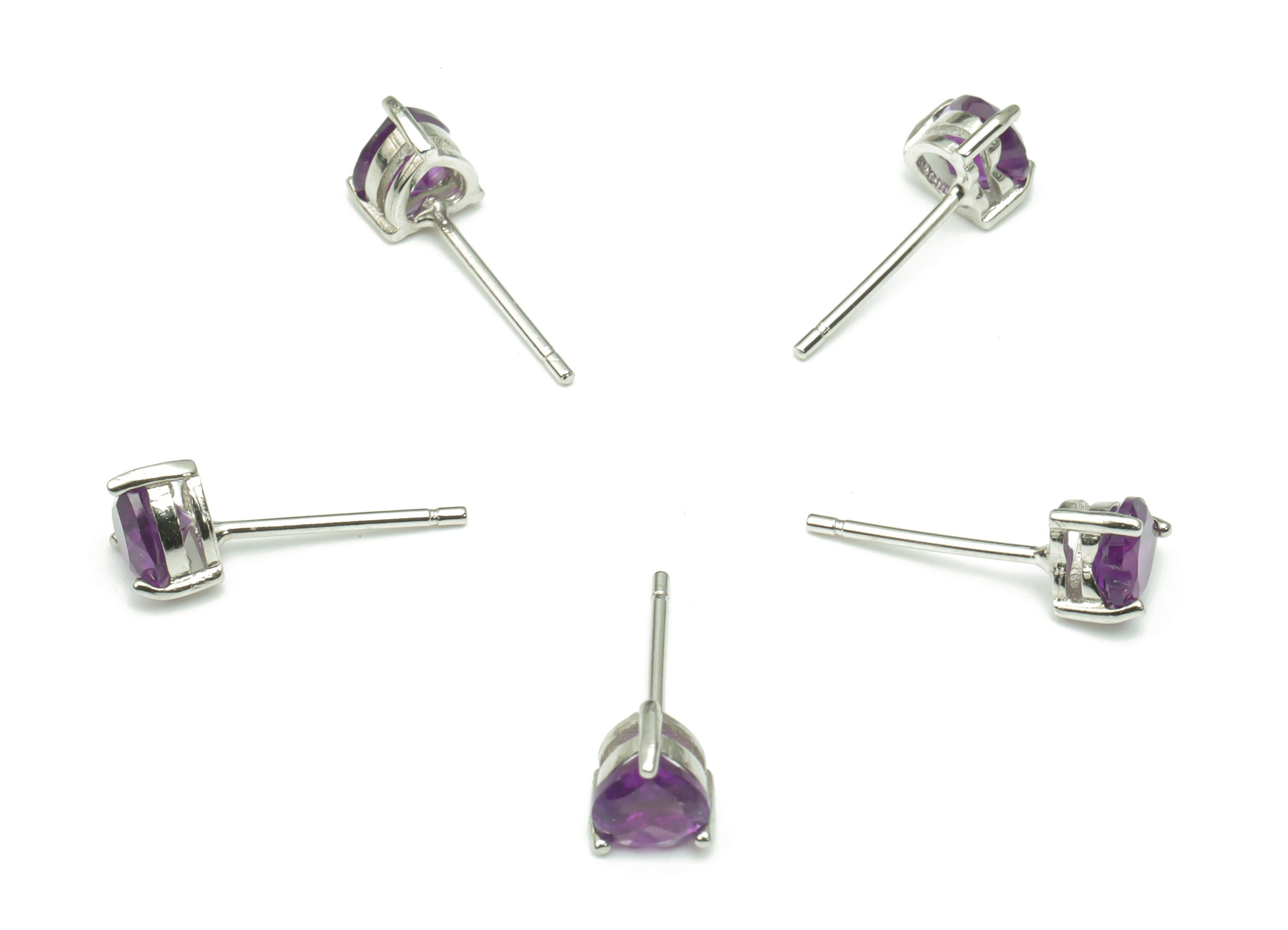 Sterling Silver Amethyst Stud Earrings - Heart Natural Stone Earring Post - 925 Silver Earrings - Minimalist Style - 5.9x5.3x3.9mm – SI1007D - DOMEDBAZAAR