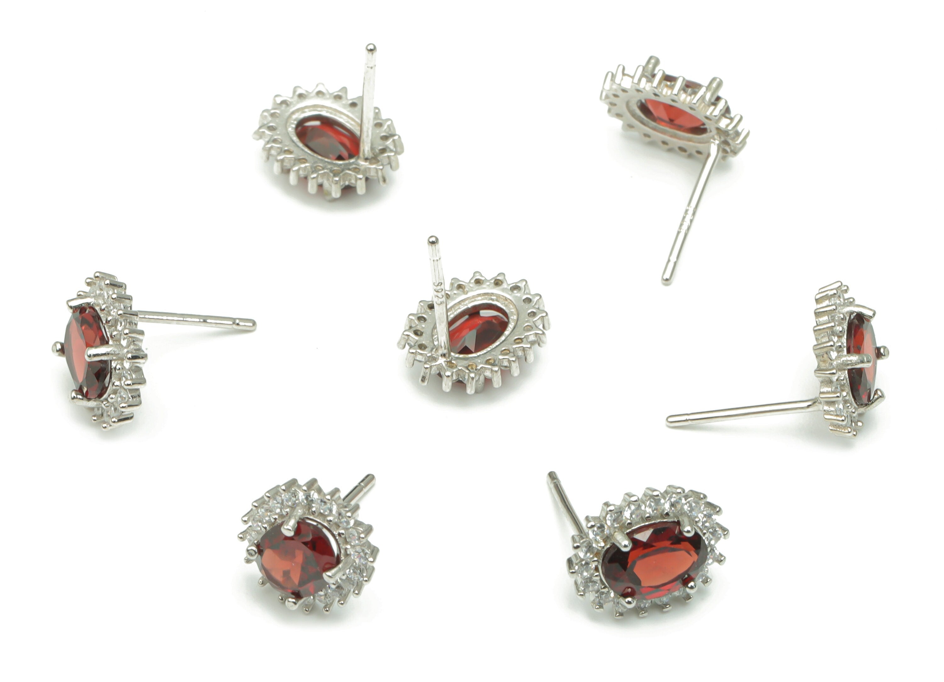 Sterling Silver Garnet Stud Earrings - Zircon Oval Natural Stone Post - 925 Silver Earrings - Minimalist Style – 11.1x8.9x3.6mm – SI1006E - DOMEDBAZAAR