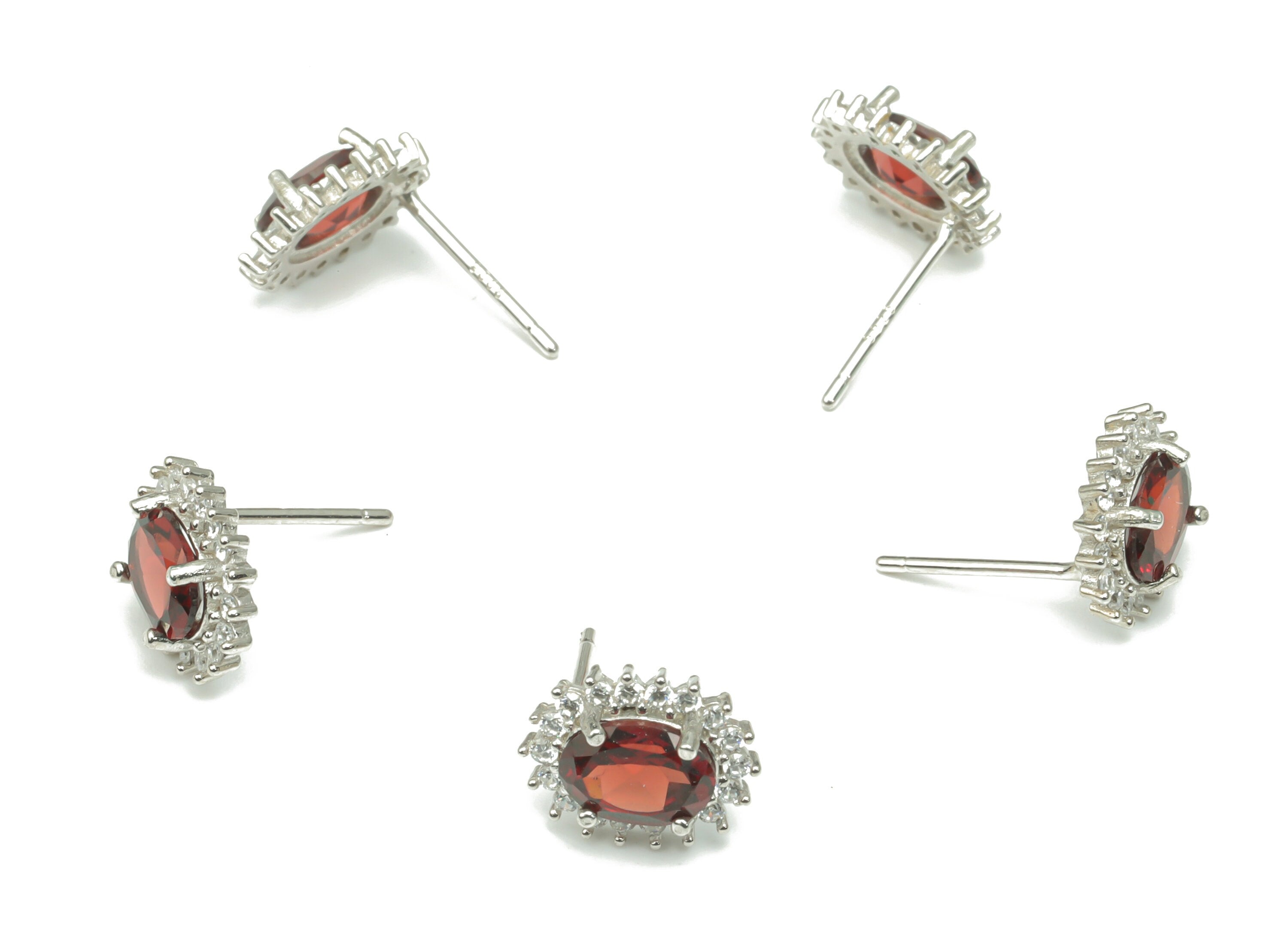 Sterling Silver Garnet Stud Earrings - Zircon Oval Natural Stone Post - 925 Silver Earrings - Minimalist Style – 11.1x8.9x3.6mm – SI1006E - DOMEDBAZAAR