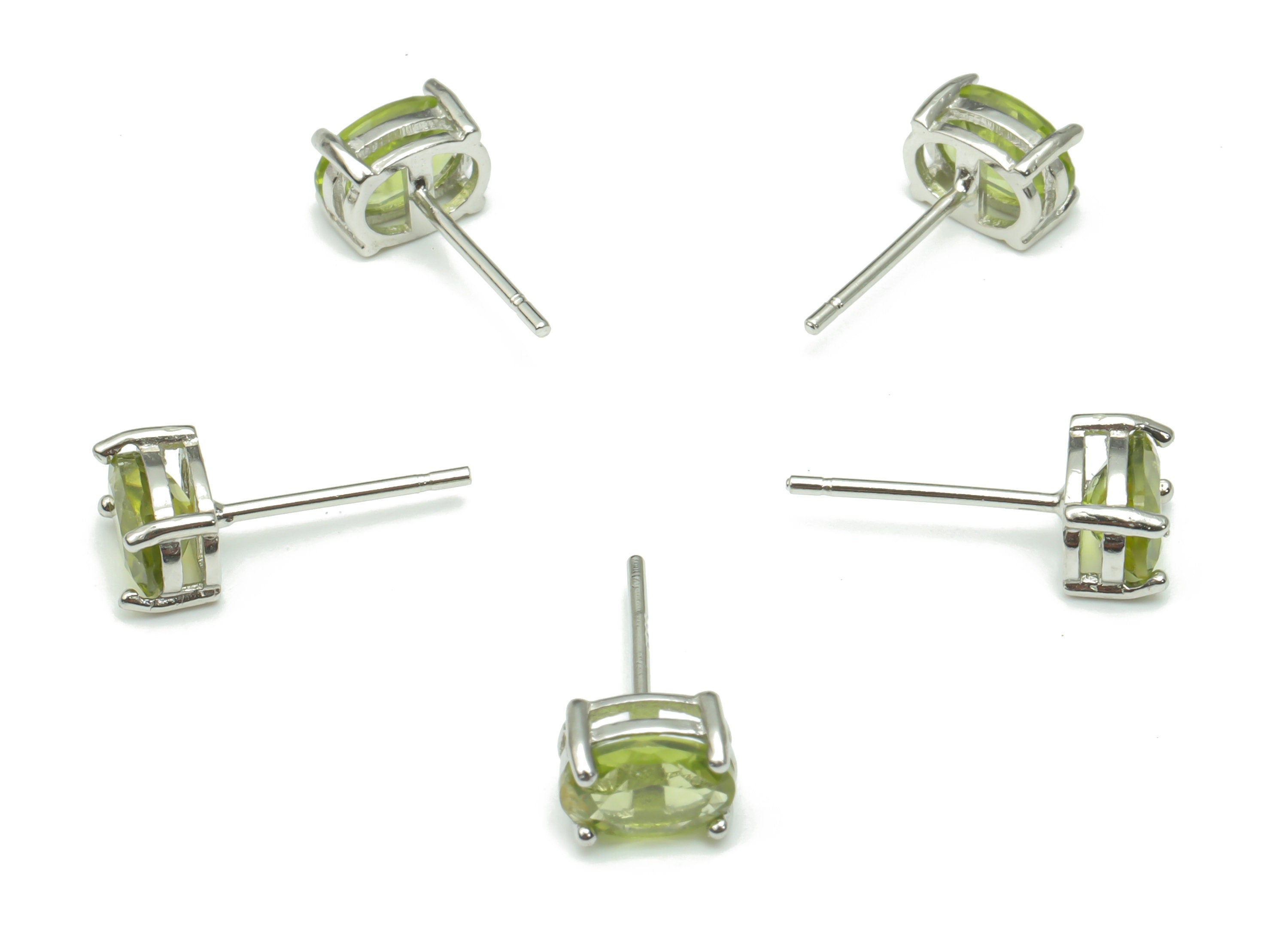 Sterling Silver Olivine Stud Earrings - Oval Natural Stone Earring Post - 925 Silver Earrings - Minimalist Style - 7.24x5.16x4.35mm– SI1005B - DOMEDBAZAAR