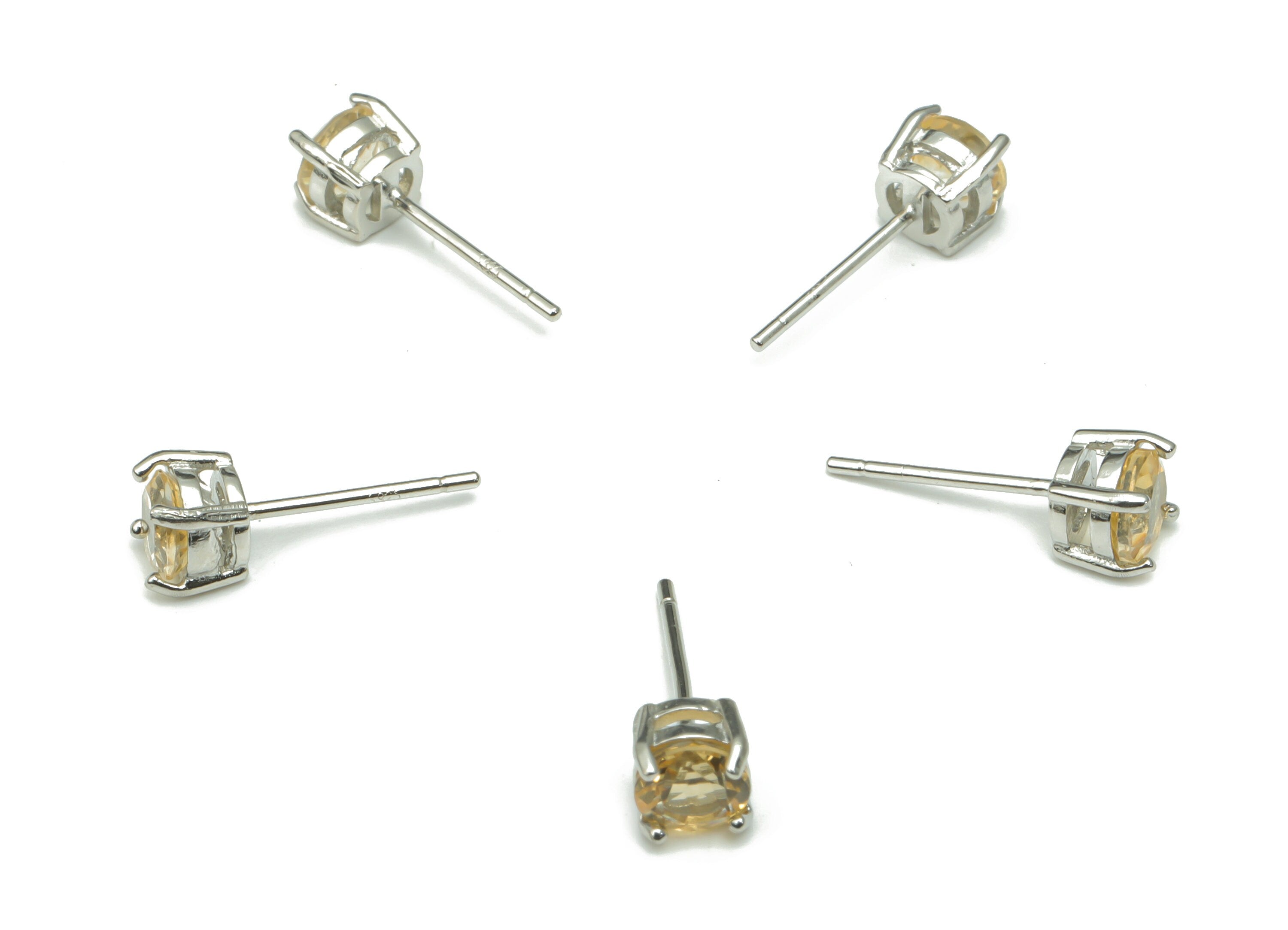Sterling Silver Citrine Stud Earrings - Mini Circle Natural Stone Post - 925 Silver Earrings - Minimalist Style - 4.97x4.97x4.6mm– SI1008D - DOMEDBAZAAR